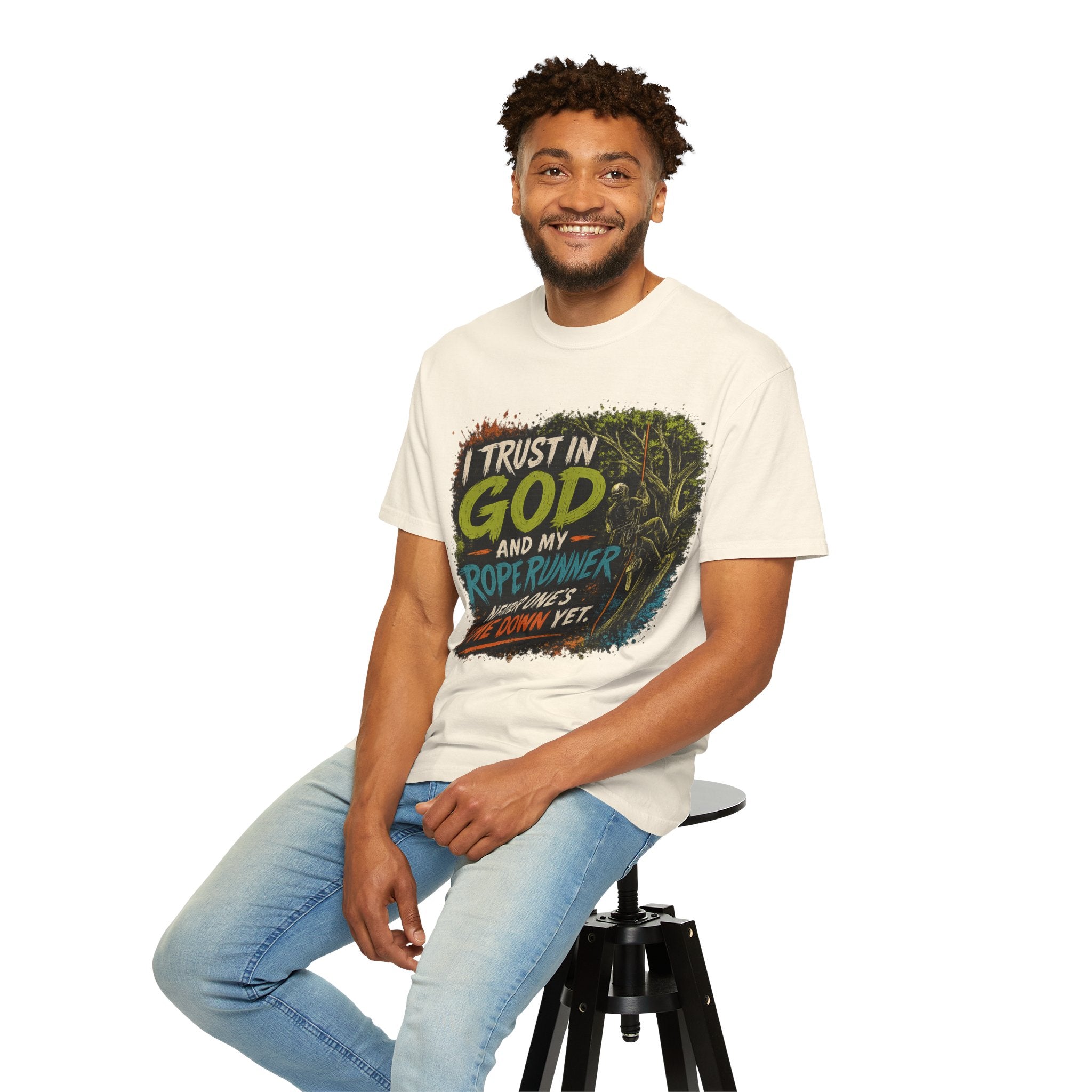 I Trust in God and My Rope Runner T-Shirt — Christian Climbing Faith Shirt