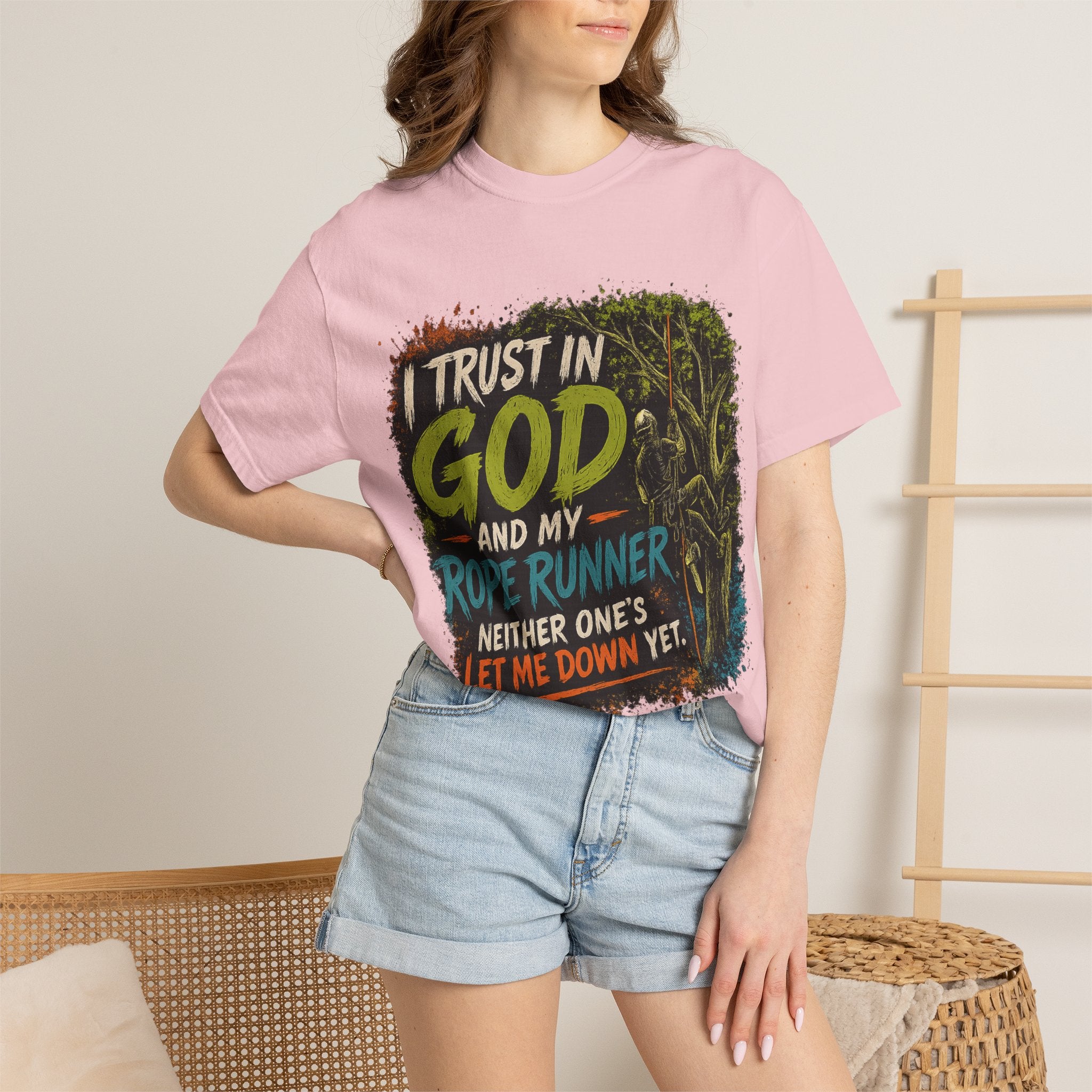 I Trust in God and My Rope Runner T-Shirt — Christian Climbing Faith Shirt