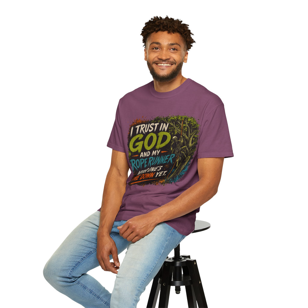 I Trust in God and My Rope Runner T-Shirt — Christian Climbing Faith Shirt