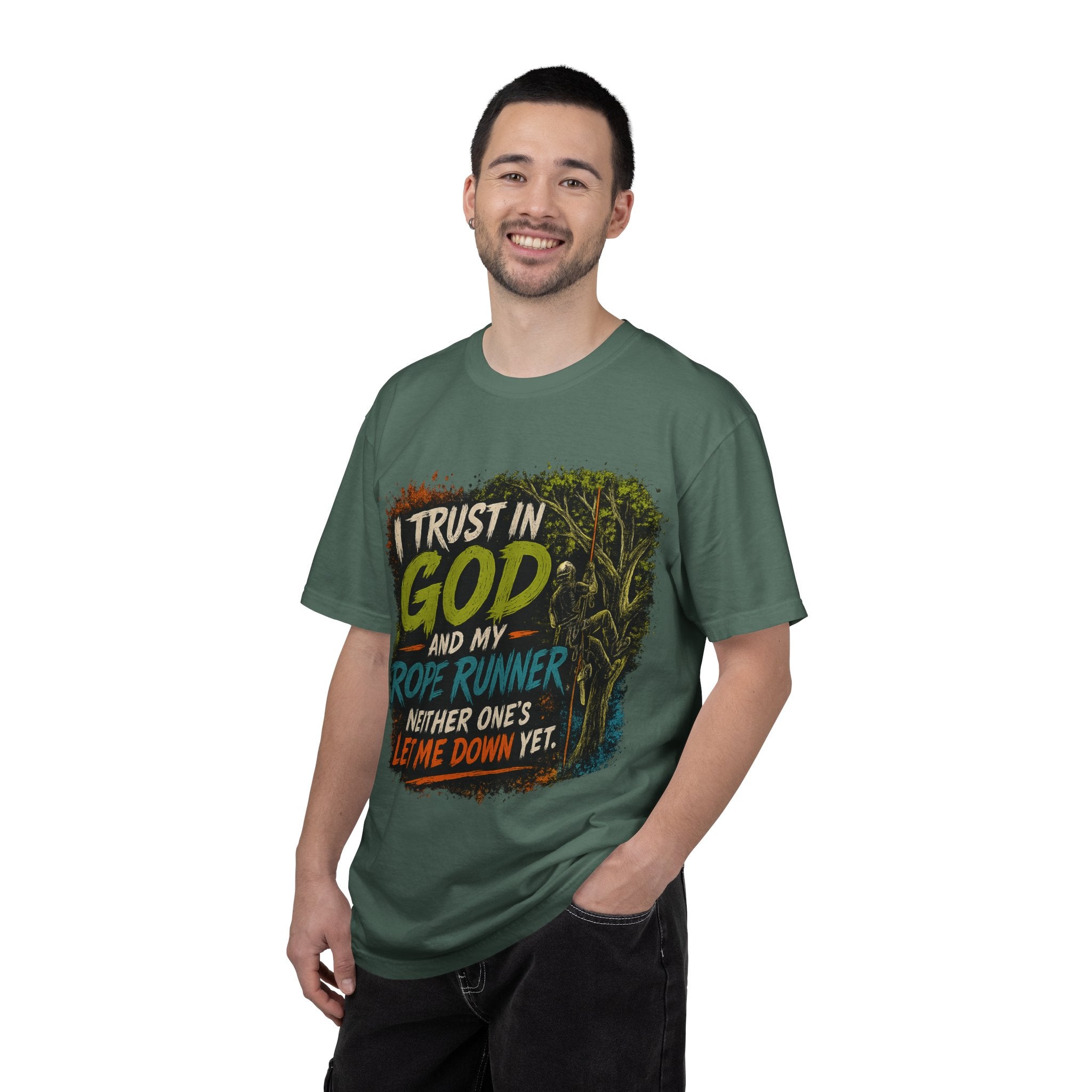 I Trust in God and My Rope Runner T-Shirt — Christian Climbing Faith Shirt