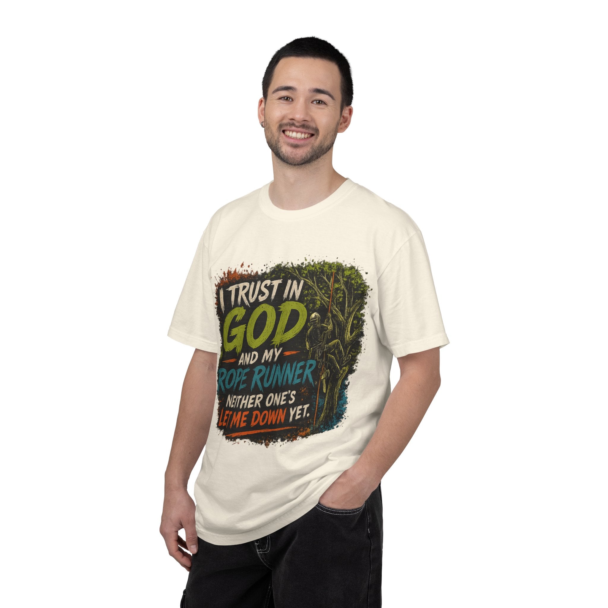 I Trust in God and My Rope Runner T-Shirt — Christian Climbing Faith Shirt