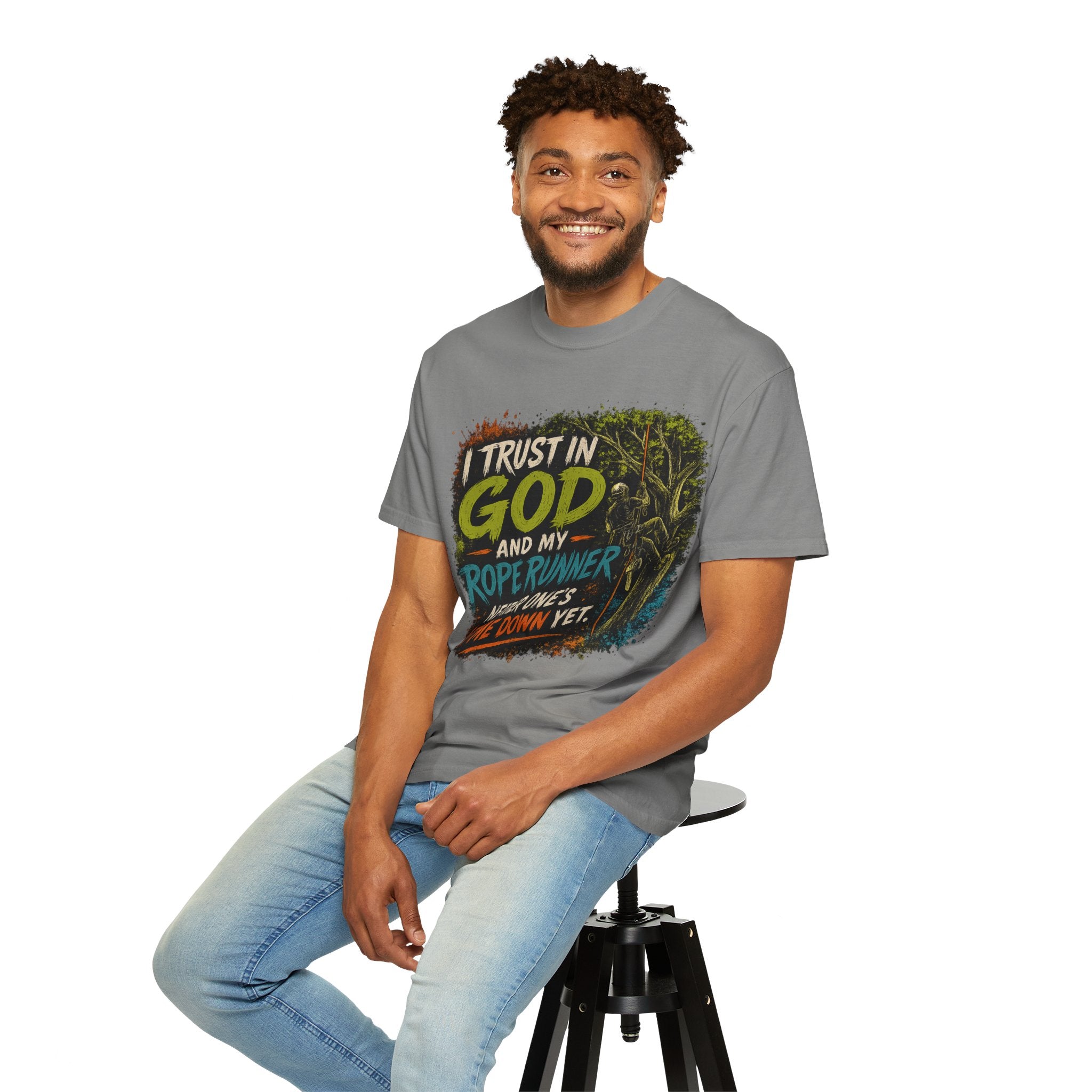 I Trust in God and My Rope Runner T-Shirt — Christian Climbing Faith Shirt