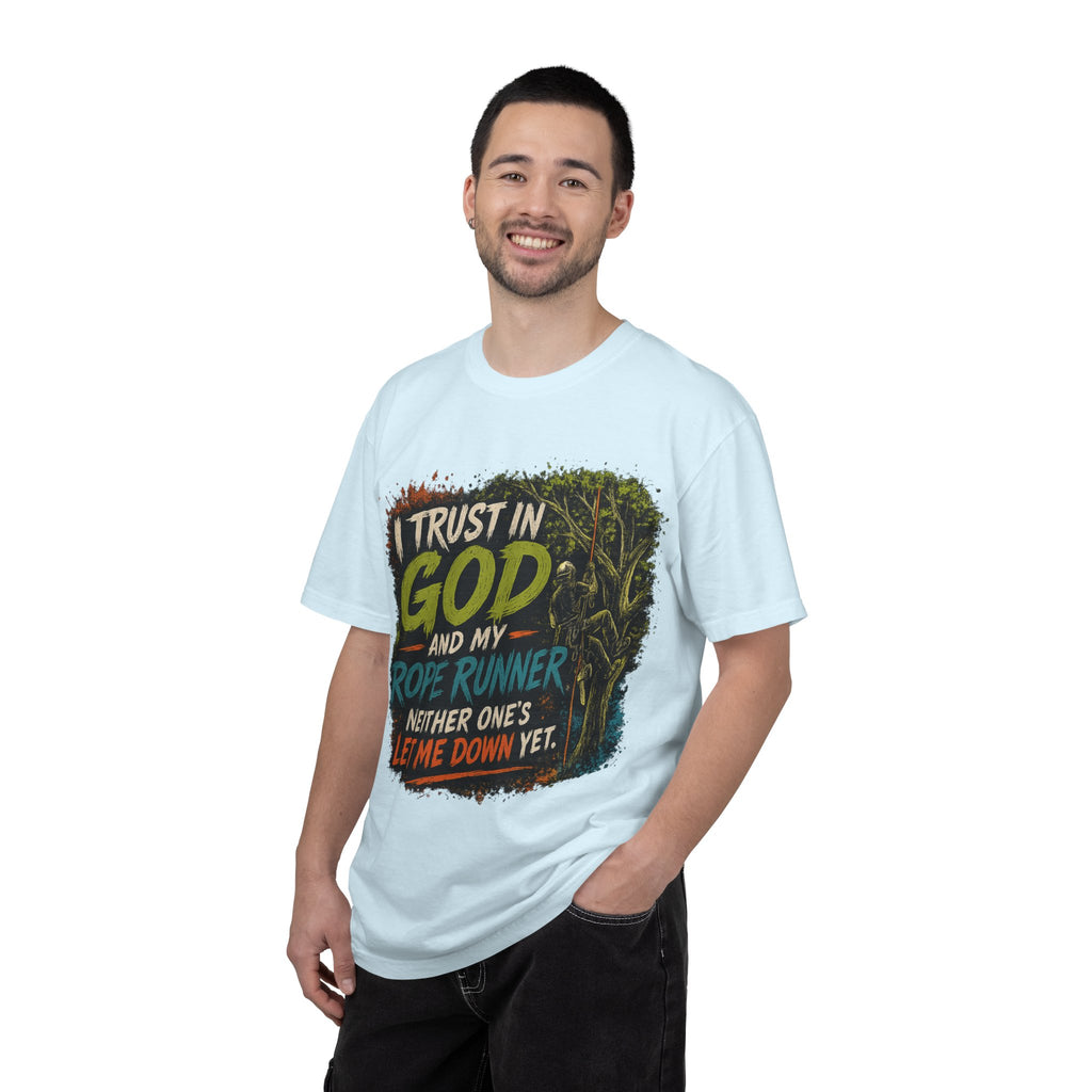 I Trust in God and My Rope Runner T-Shirt — Christian Climbing Faith Shirt