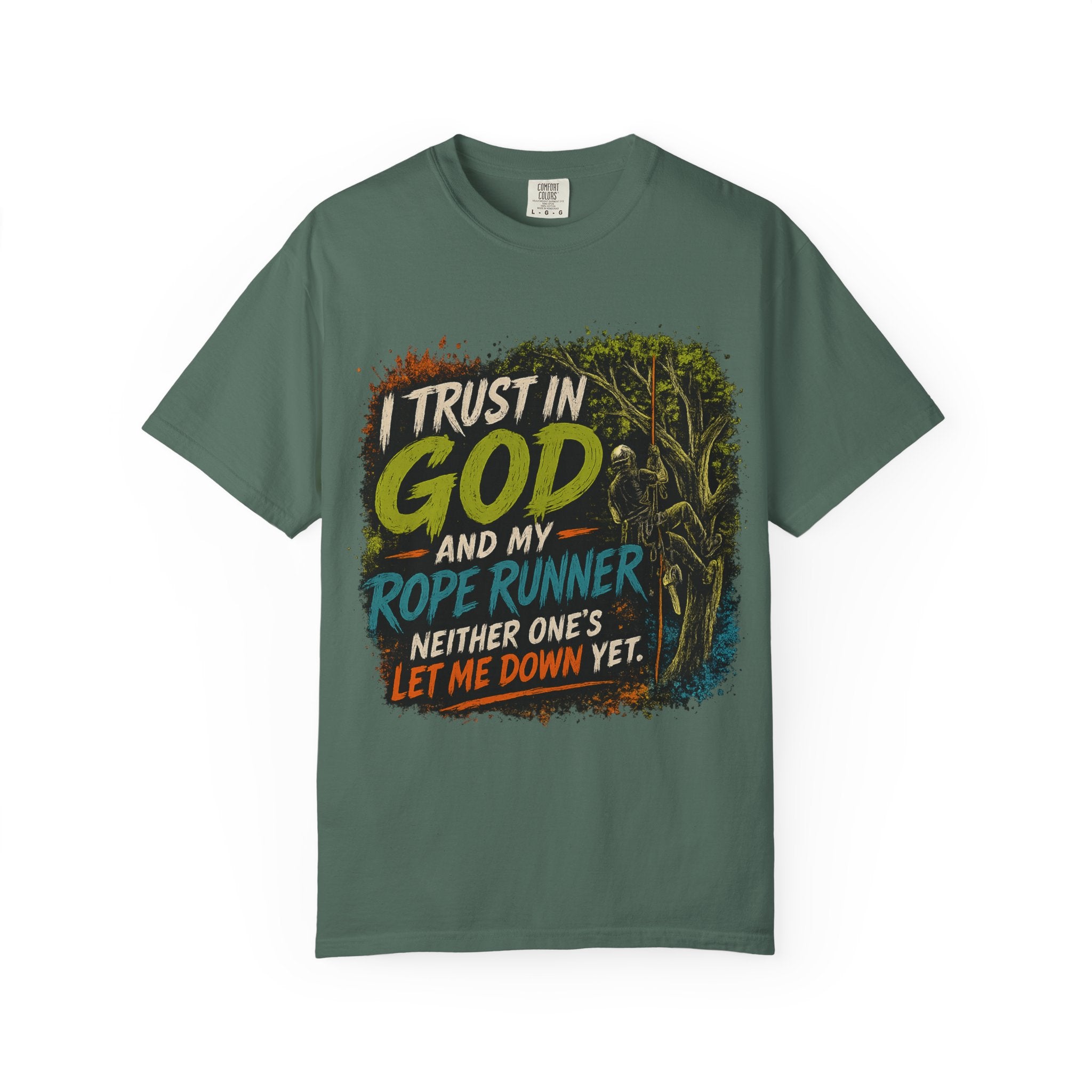 I Trust in God and My Rope Runner T-Shirt — Christian Climbing Faith Shirt