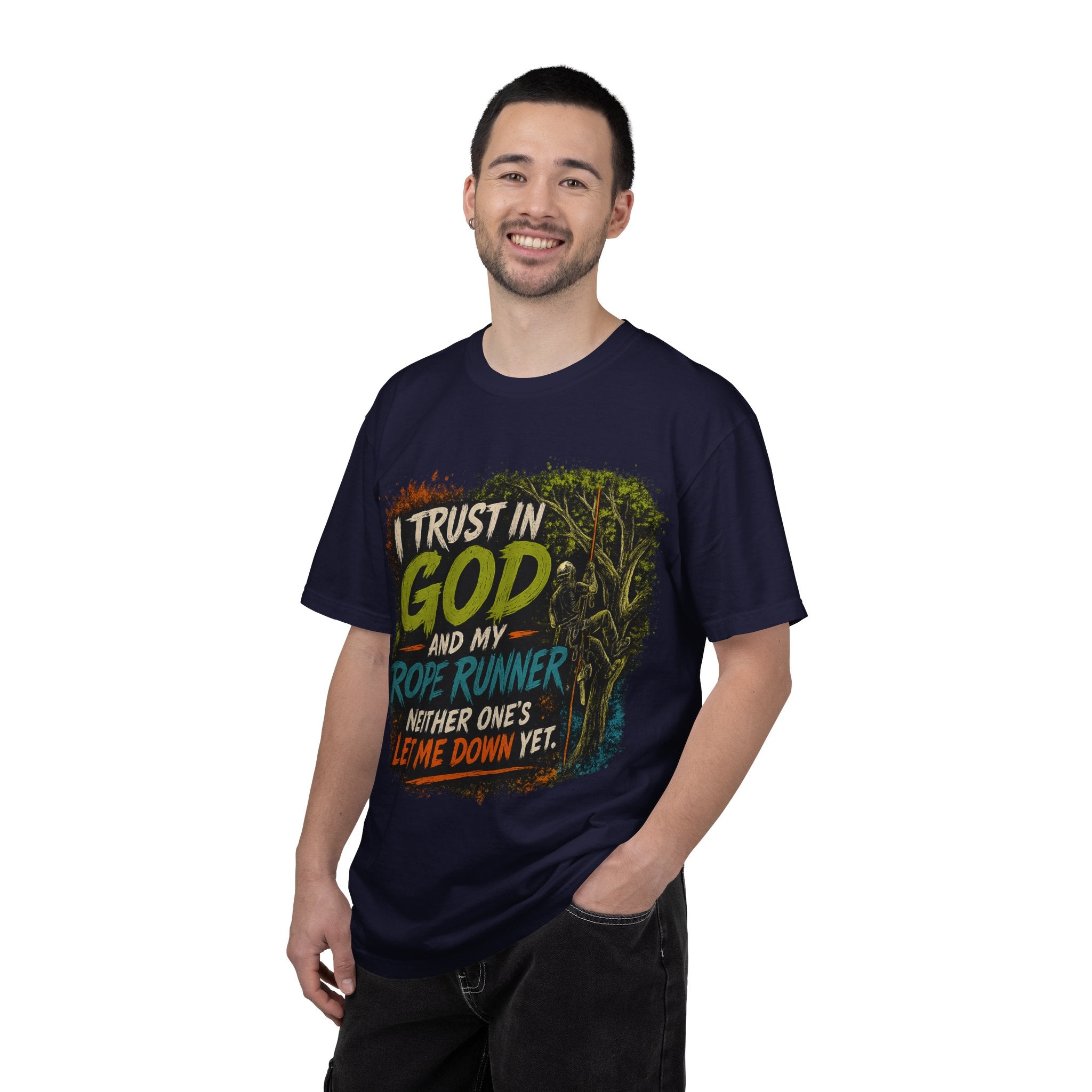 I Trust in God and My Rope Runner T-Shirt — Christian Climbing Faith Shirt