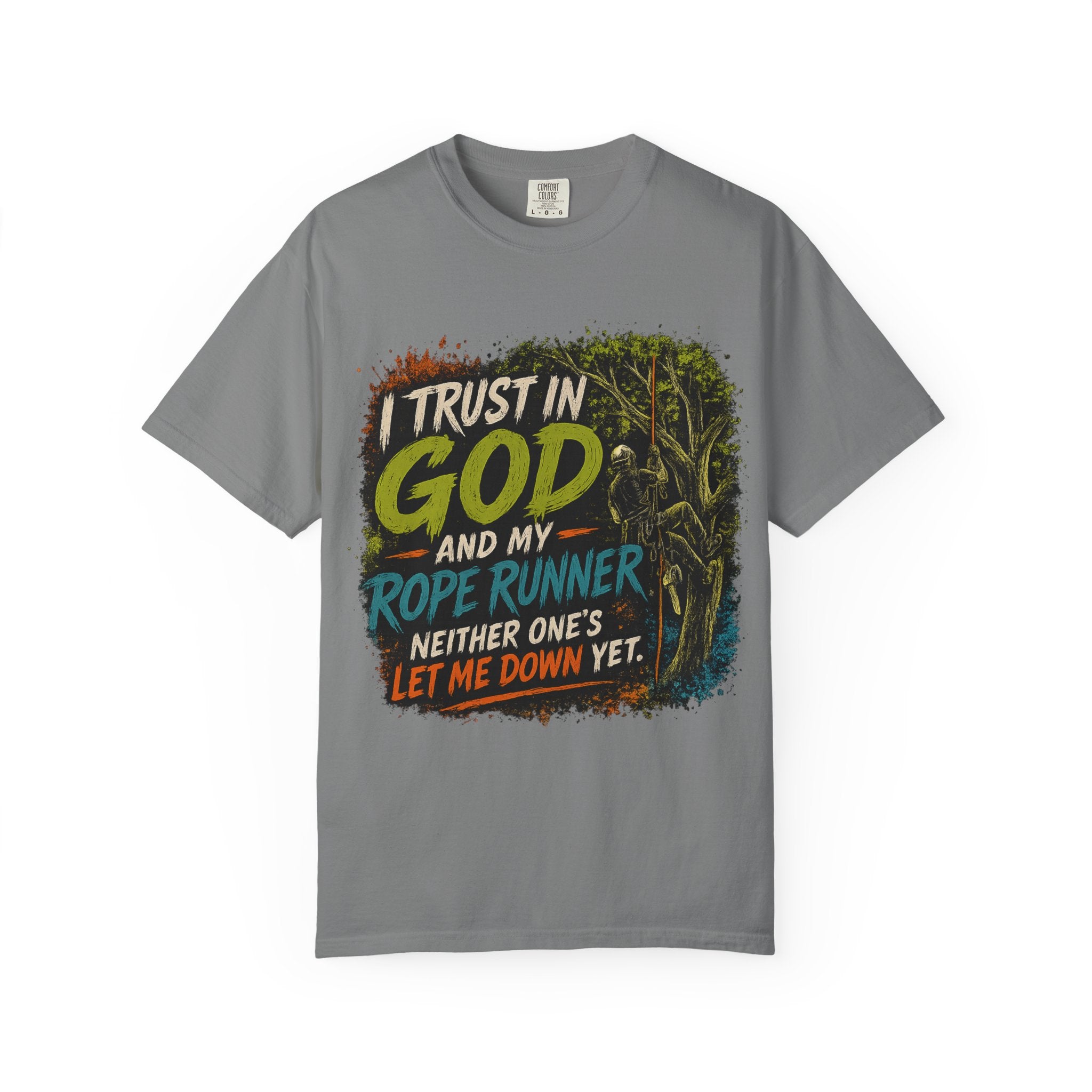 I Trust in God and My Rope Runner T-Shirt — Christian Climbing Faith Shirt