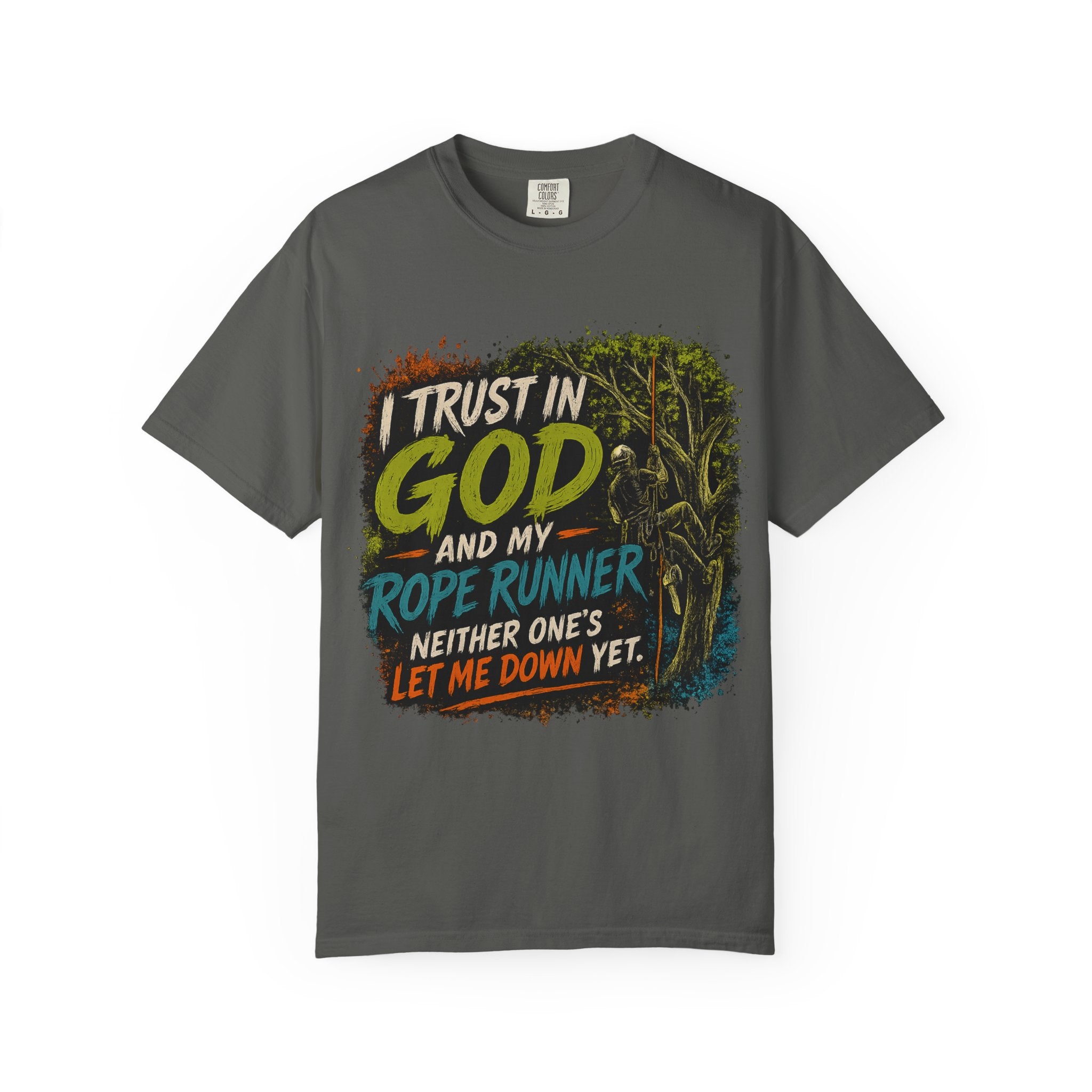 I Trust in God and My Rope Runner T-Shirt — Christian Climbing Faith Shirt