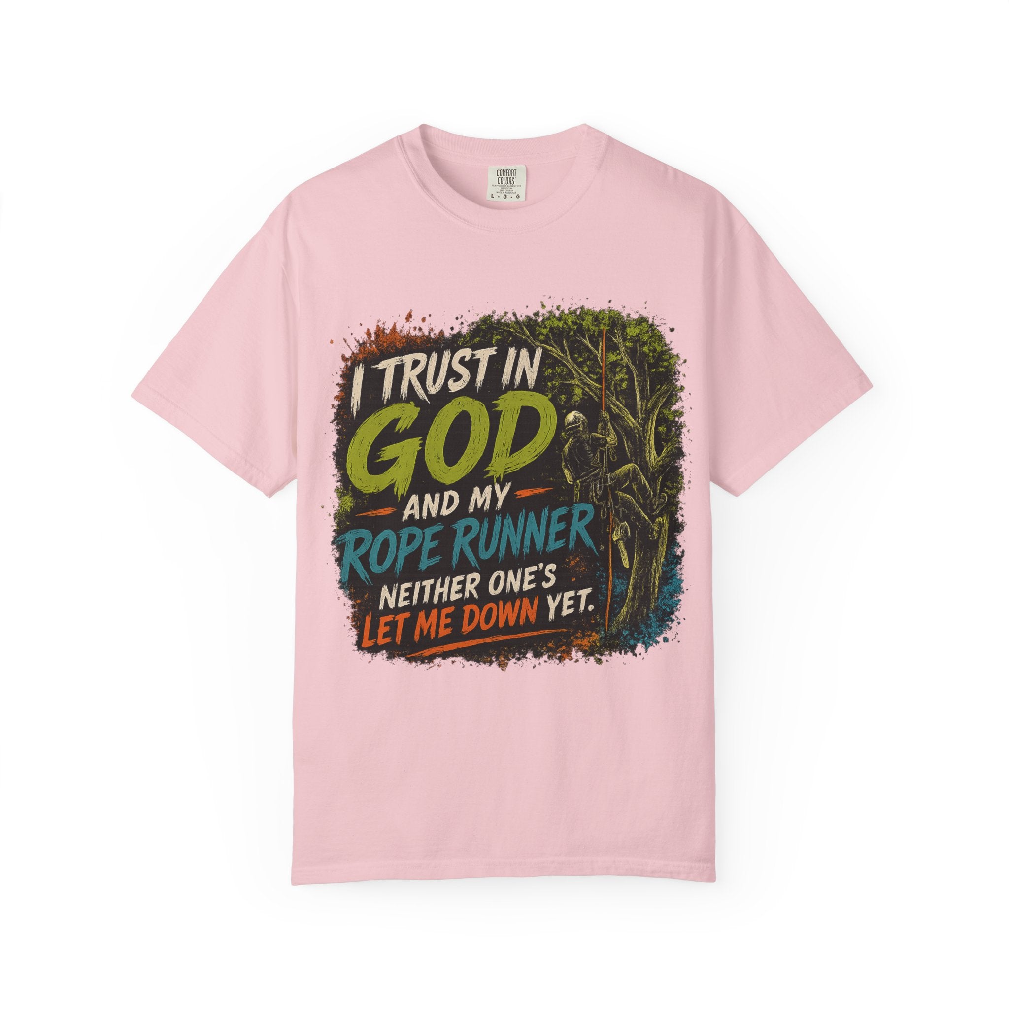 I Trust in God and My Rope Runner T-Shirt — Christian Climbing Faith Shirt