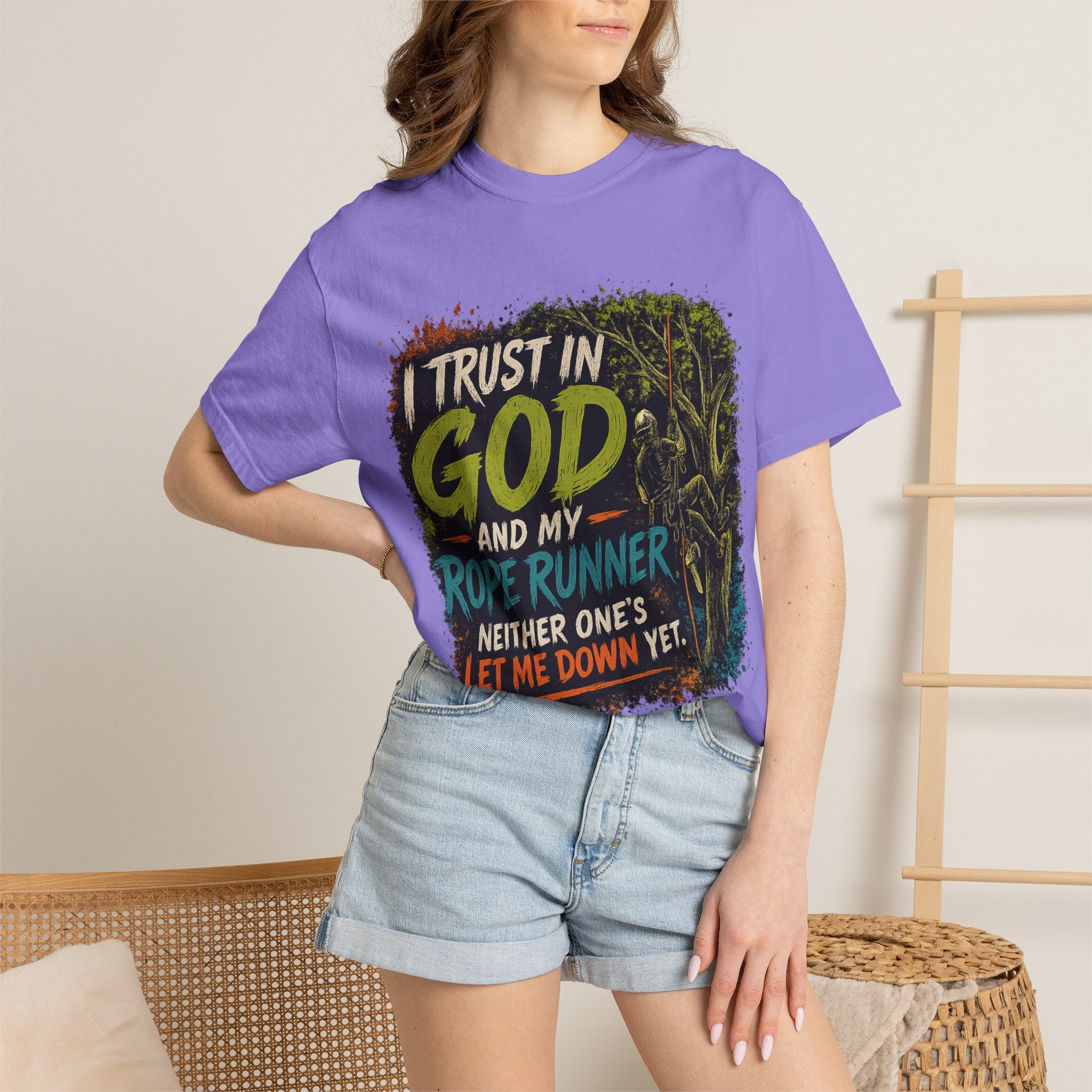 I Trust in God and My Rope Runner T-Shirt — Christian Climbing Faith Shirt