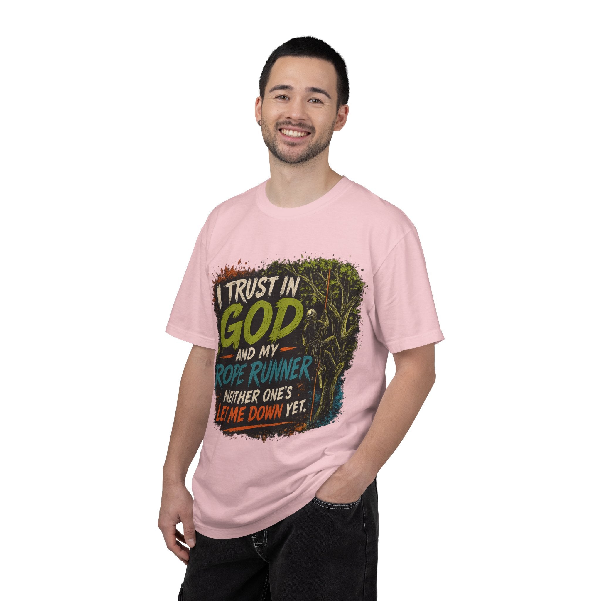 I Trust in God and My Rope Runner T-Shirt — Christian Climbing Faith Shirt