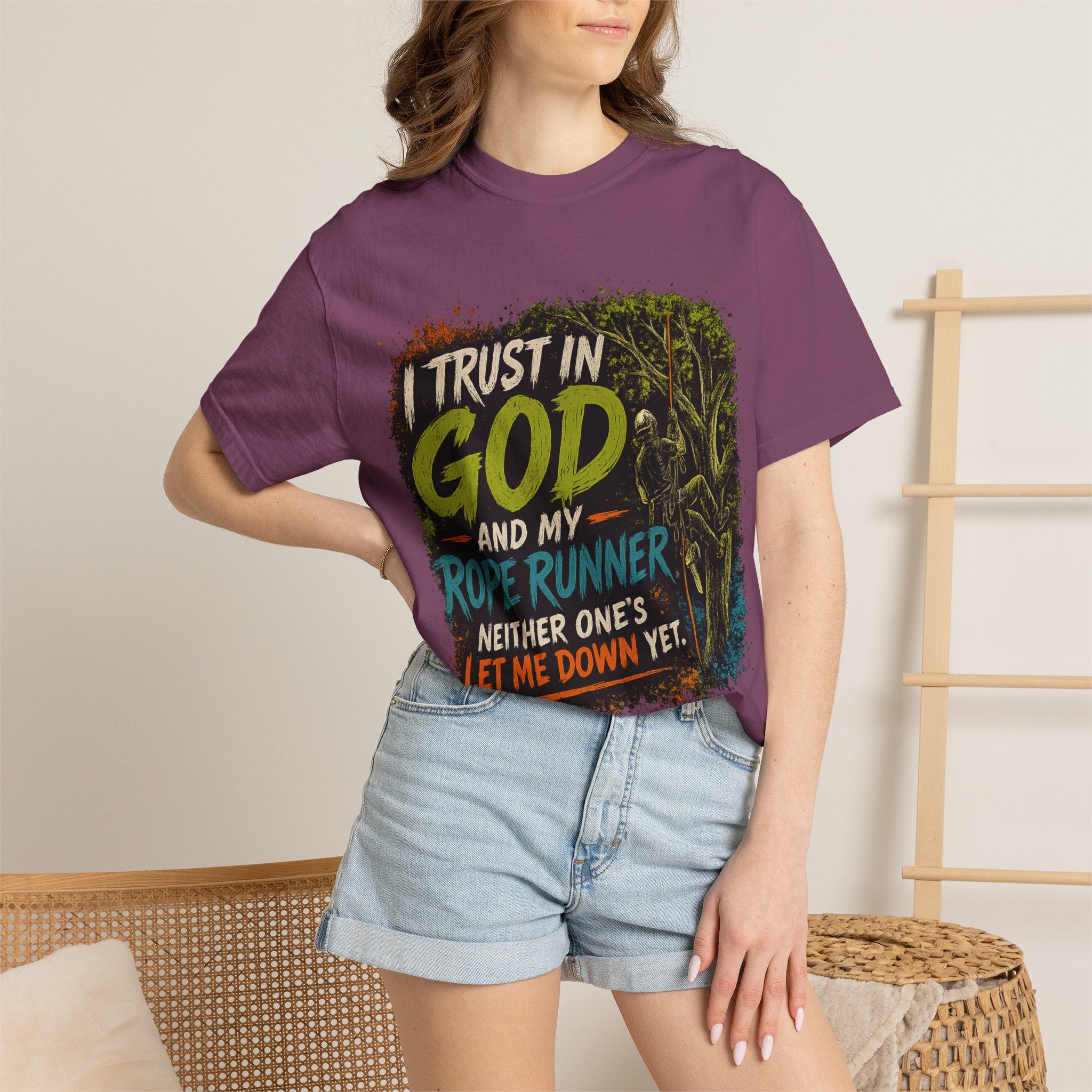I Trust in God and My Rope Runner T-Shirt — Christian Climbing Faith Shirt