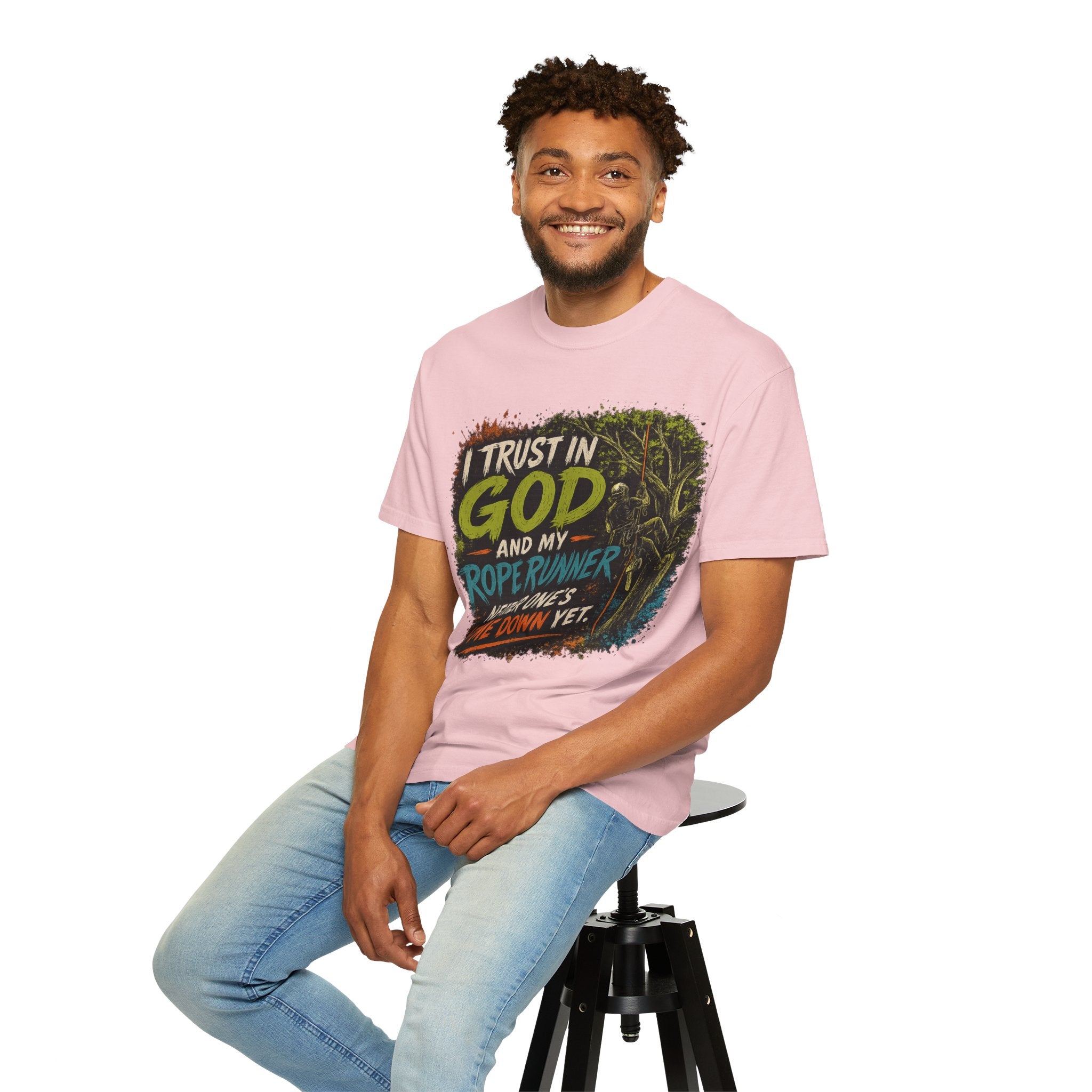 I Trust in God and My Rope Runner T-Shirt — Christian Climbing Faith Shirt
