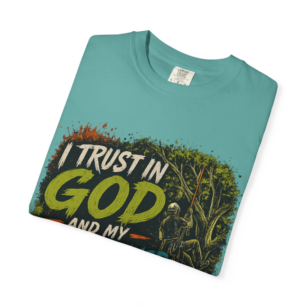 I Trust in God and My Rope Runner T-Shirt — Christian Climbing Faith Shirt