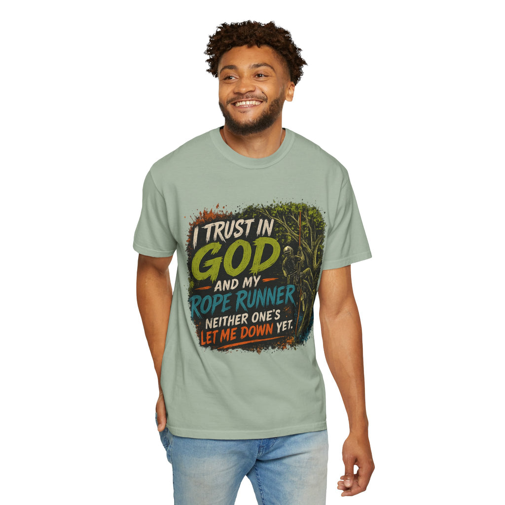 I Trust in God and My Rope Runner T-Shirt — Christian Climbing Faith Shirt