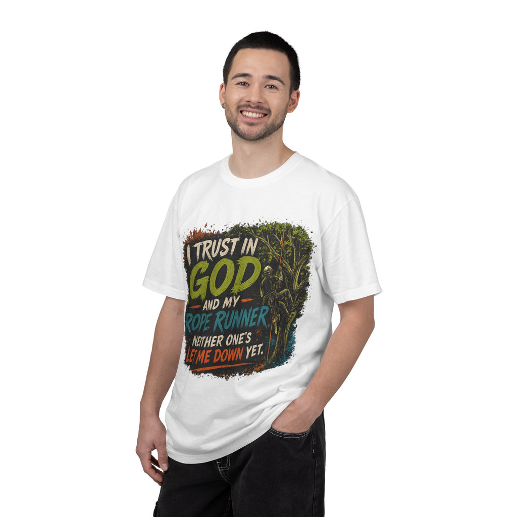 I Trust in God and My Rope Runner T-Shirt — Christian Climbing Faith Shirt