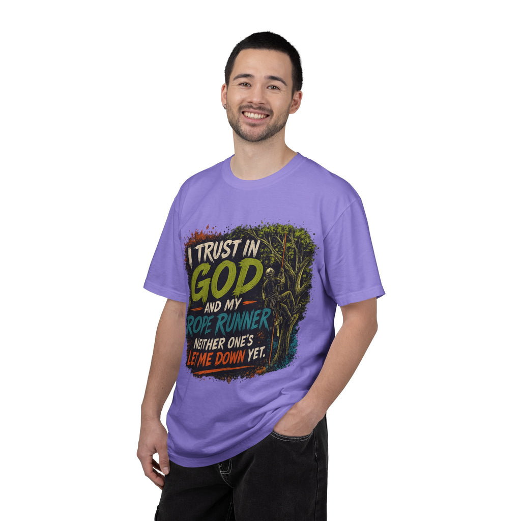 I Trust in God and My Rope Runner T-Shirt — Christian Climbing Faith Shirt