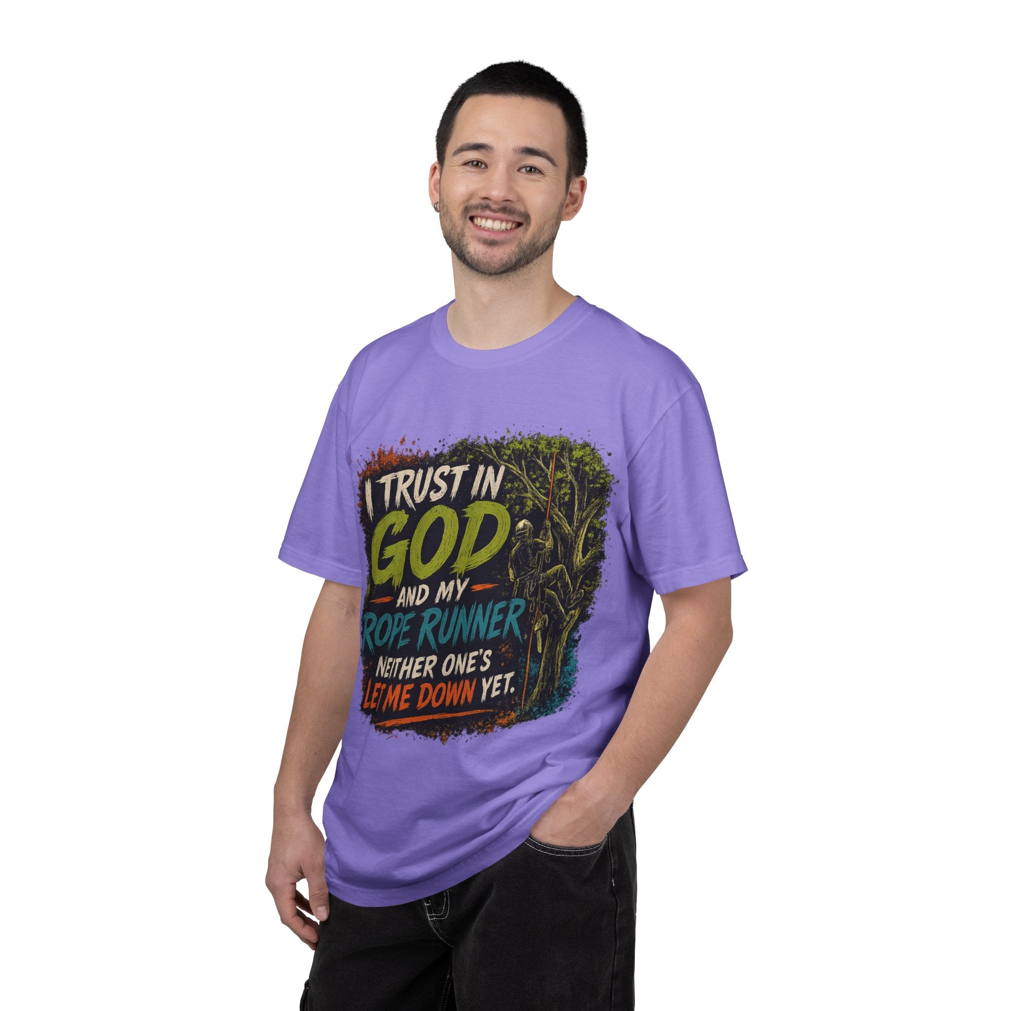 I Trust in God and My Rope Runner T-Shirt — Christian Climbing Faith Shirt