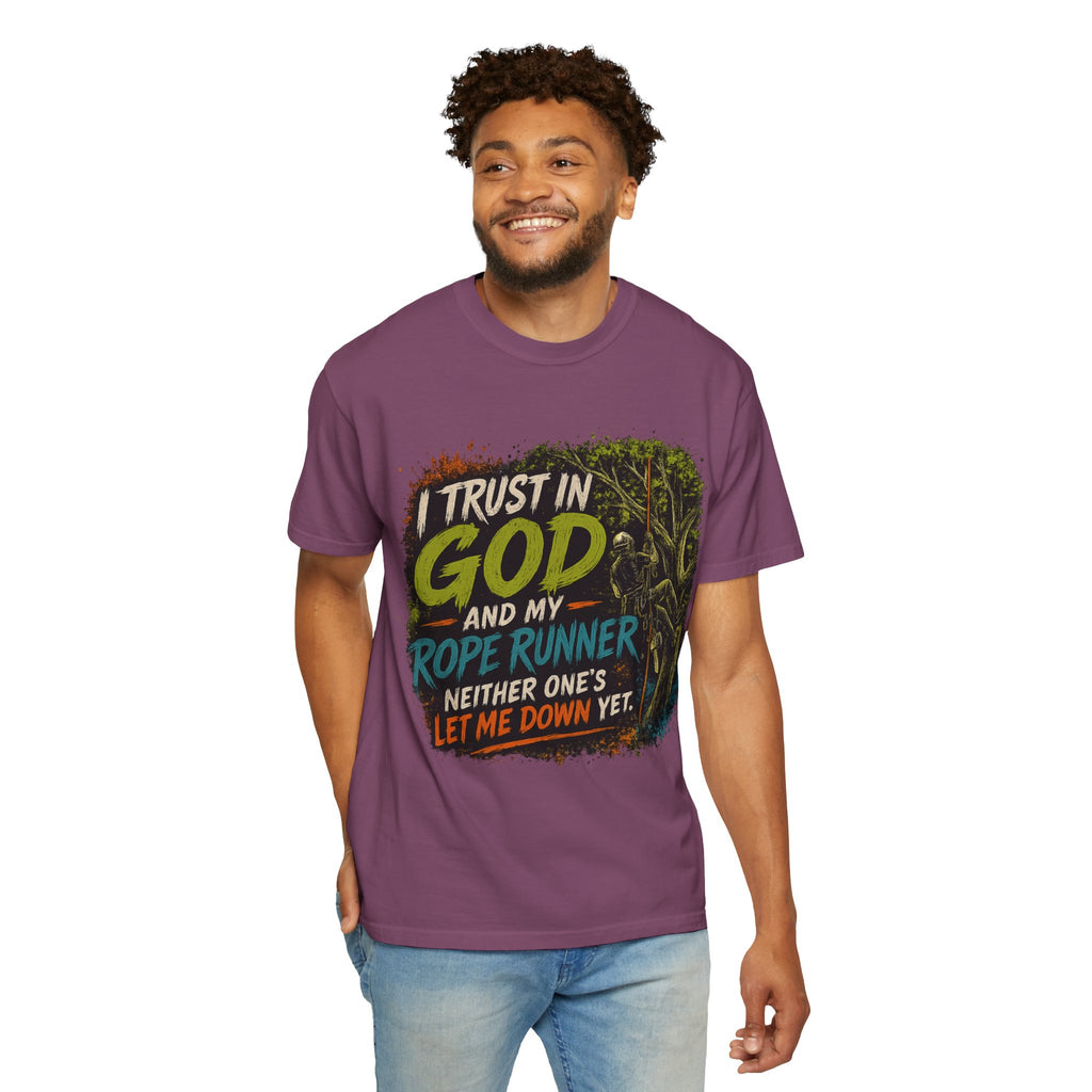I Trust in God and My Rope Runner T-Shirt — Christian Climbing Faith Shirt