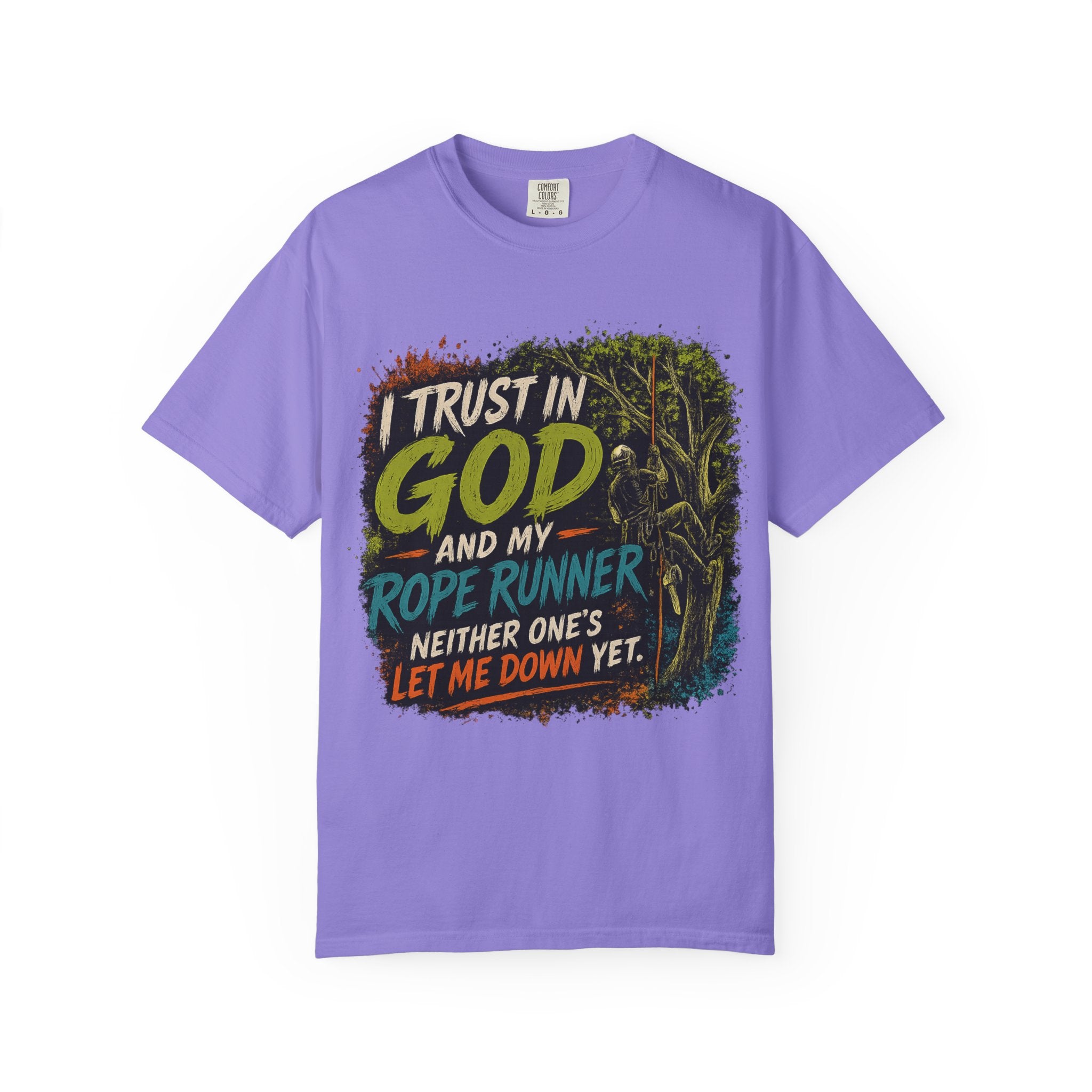 I Trust in God and My Rope Runner T-Shirt — Christian Climbing Faith Shirt