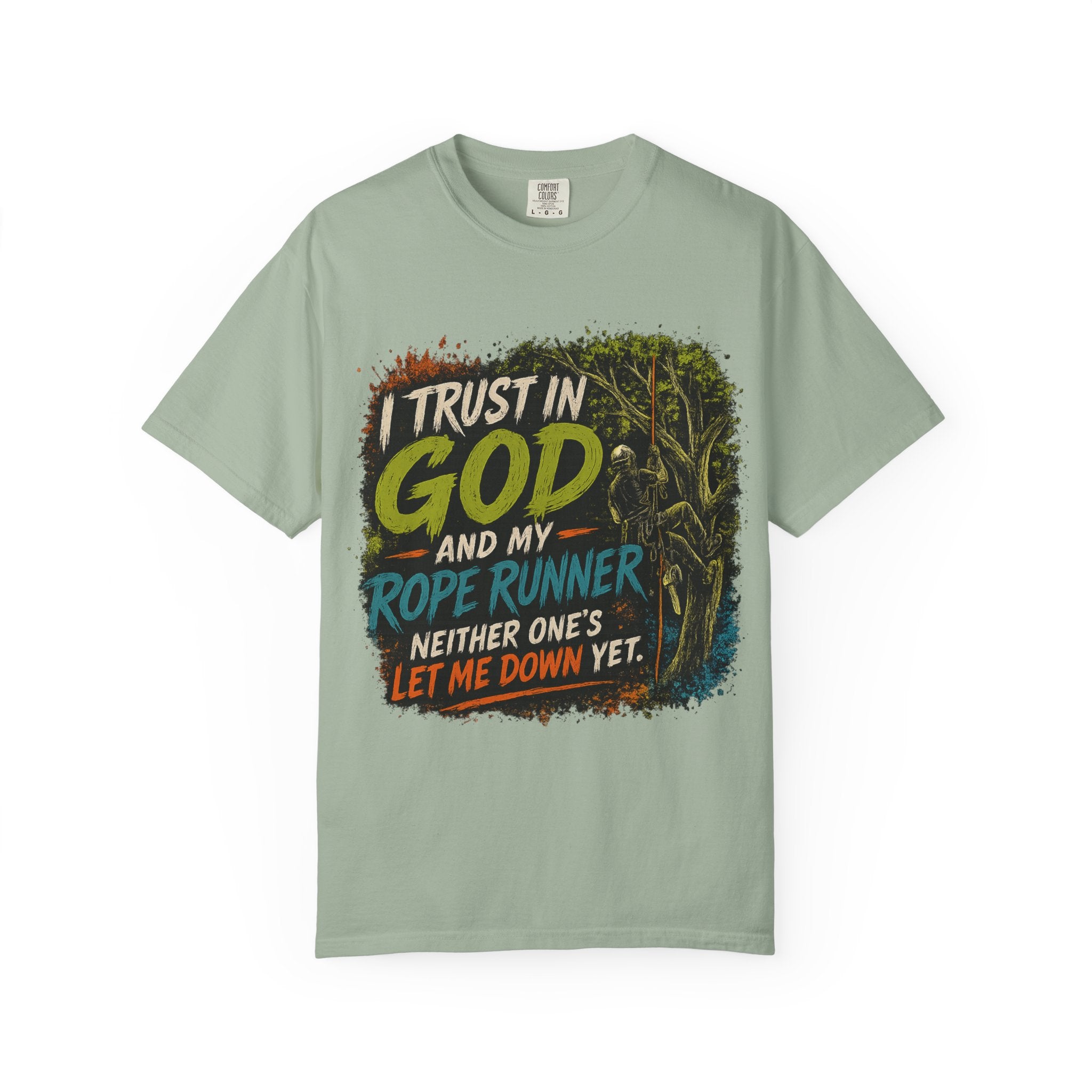 I Trust in God and My Rope Runner T-Shirt — Christian Climbing Faith Shirt