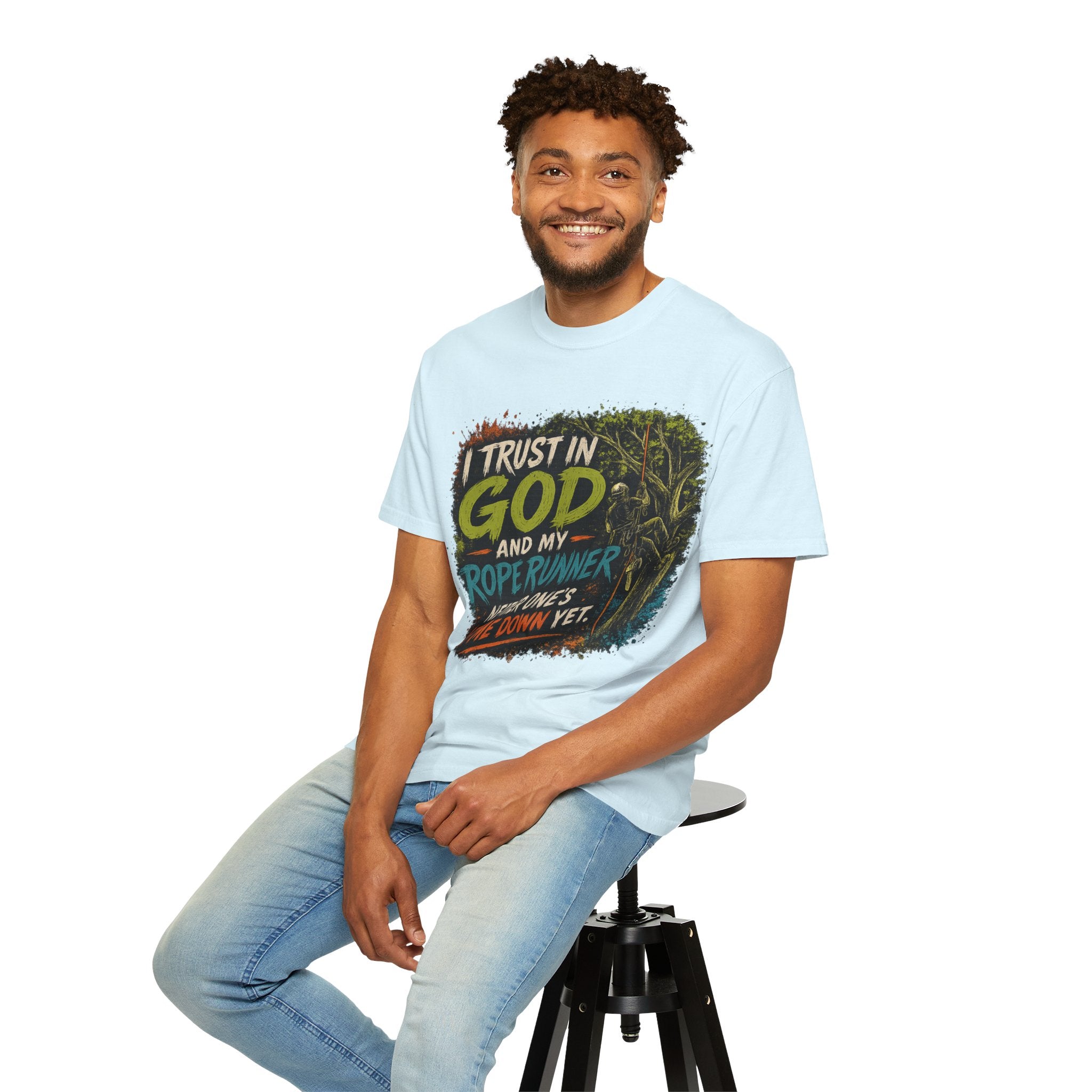 I Trust in God and My Rope Runner T-Shirt — Christian Climbing Faith Shirt