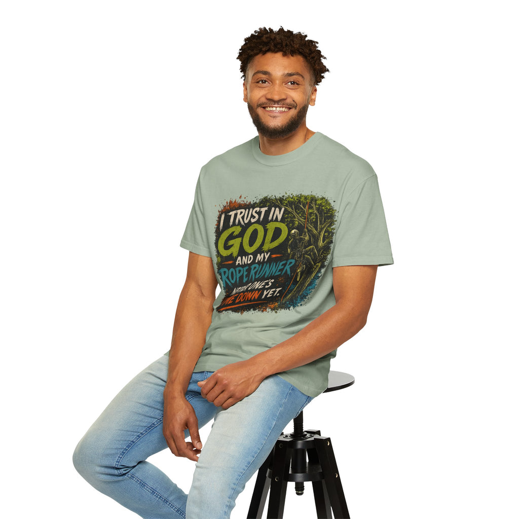 I Trust in God and My Rope Runner T-Shirt — Christian Climbing Faith Shirt