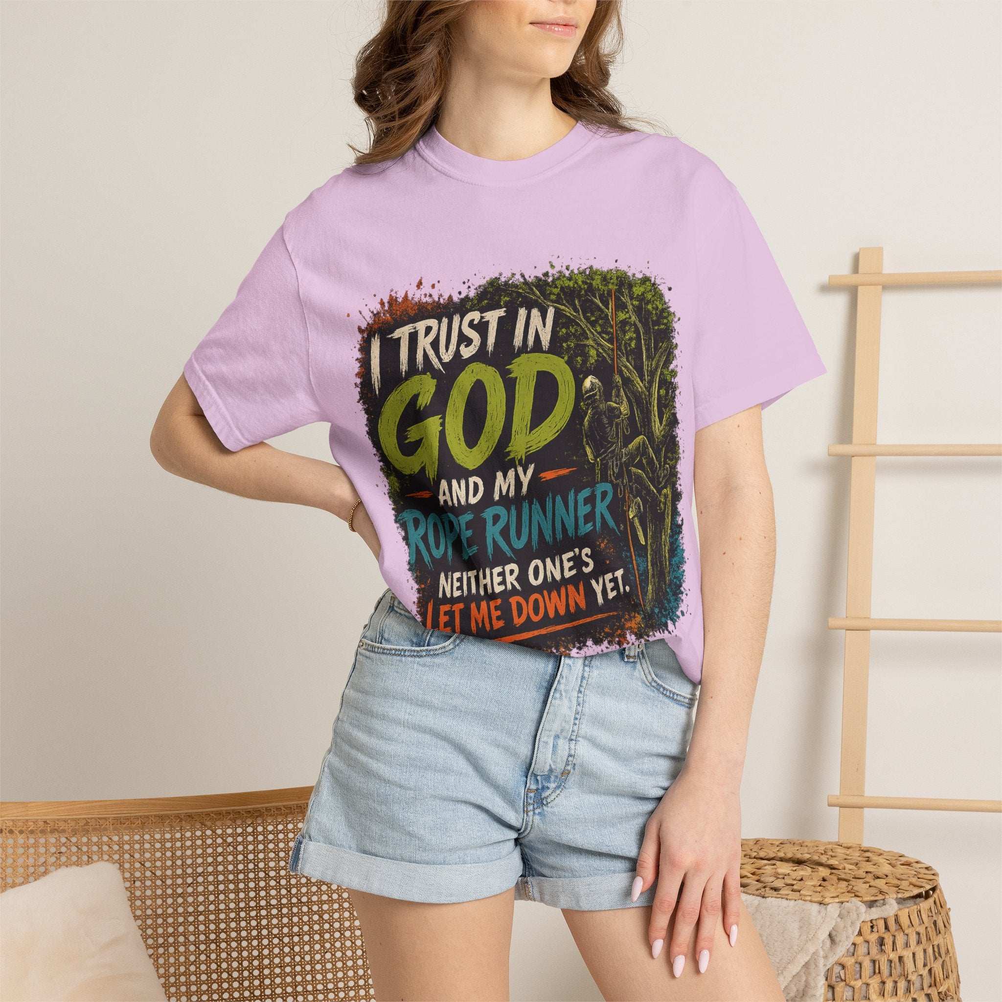 I Trust in God and My Rope Runner T-Shirt — Christian Climbing Faith Shirt