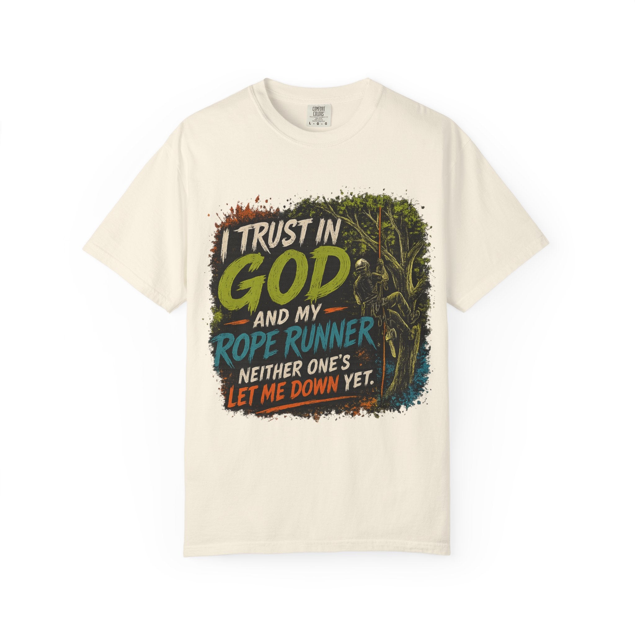 I Trust in God and My Rope Runner T-Shirt — Christian Climbing Faith Shirt