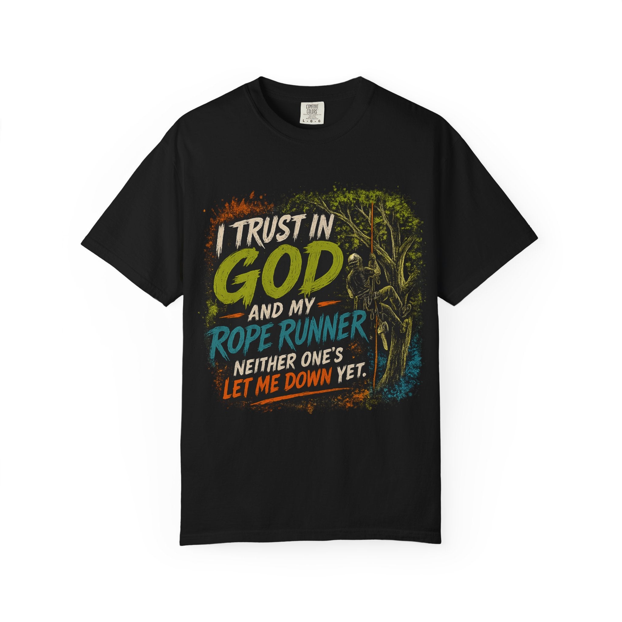 I Trust in God and My Rope Runner T-Shirt — Christian Climbing Faith Shirt