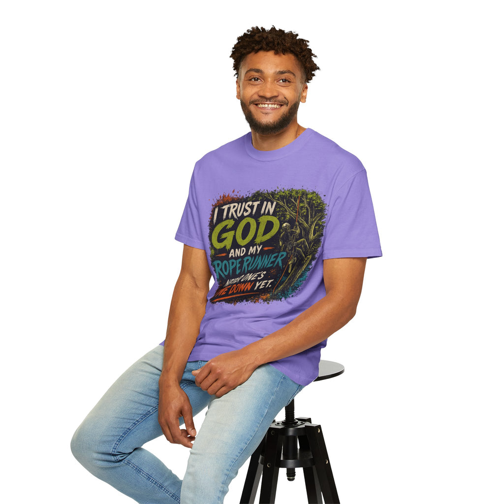 I Trust in God and My Rope Runner T-Shirt — Christian Climbing Faith Shirt