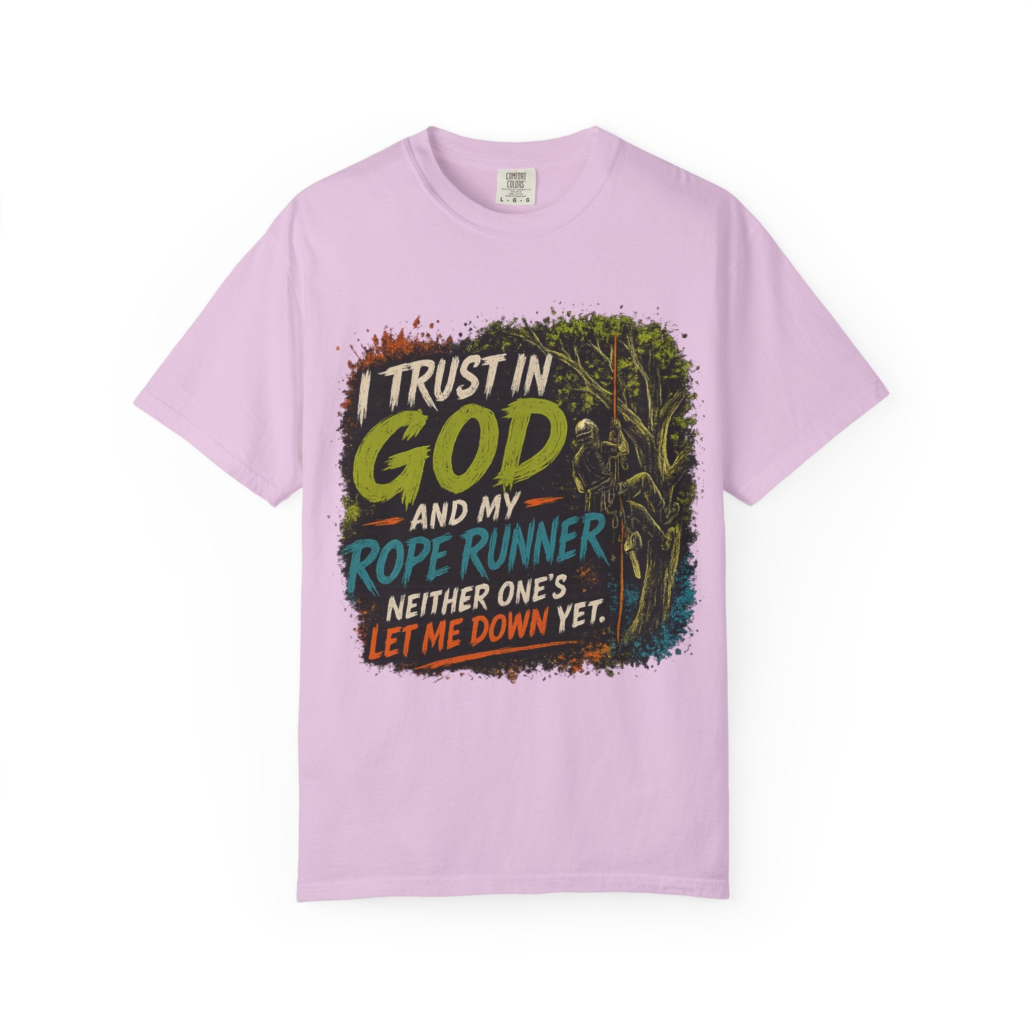 I Trust in God and My Rope Runner T-Shirt — Christian Climbing Faith Shirt