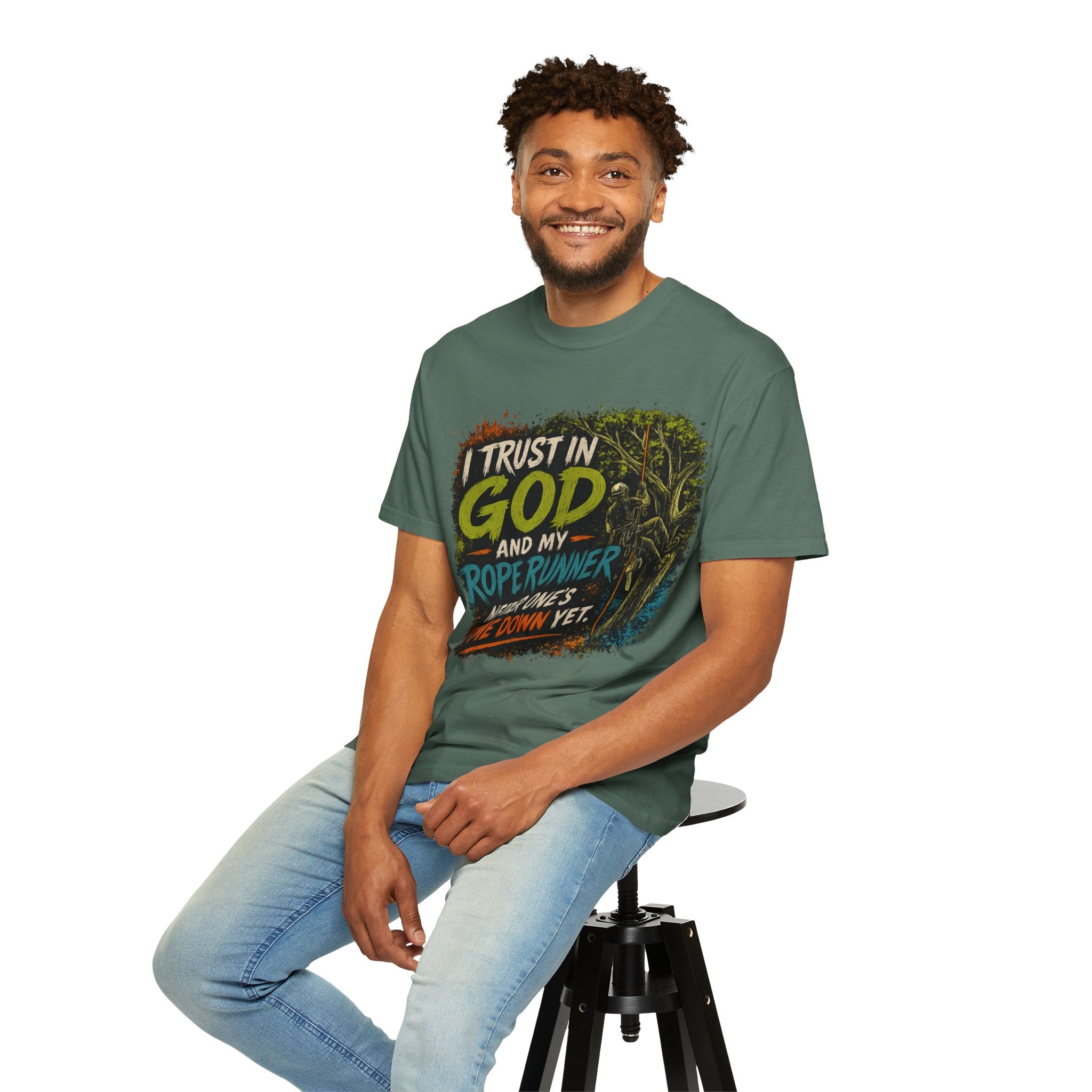 I Trust in God and My Rope Runner T-Shirt — Christian Climbing Faith Shirt