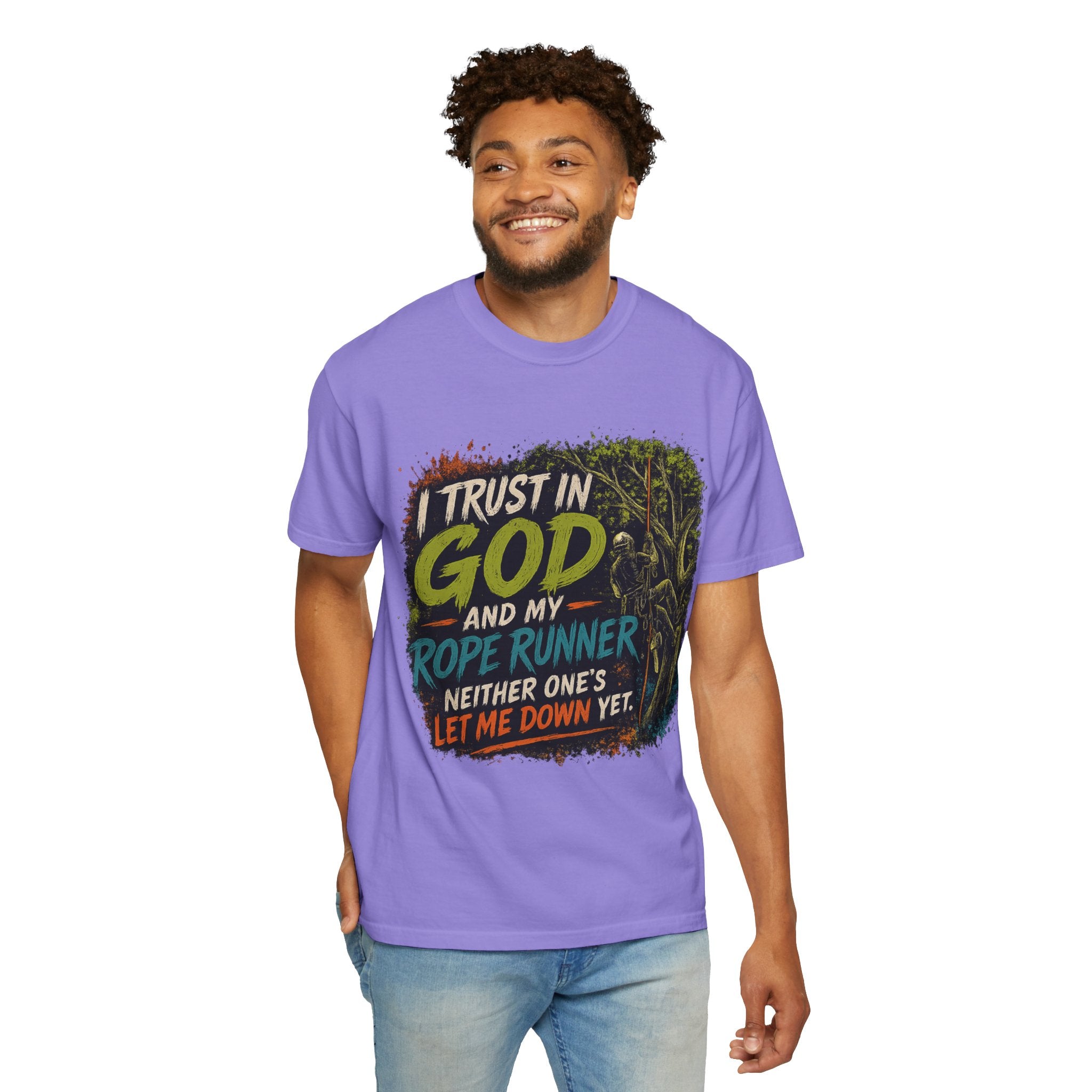 I Trust in God and My Rope Runner T-Shirt — Christian Climbing Faith Shirt