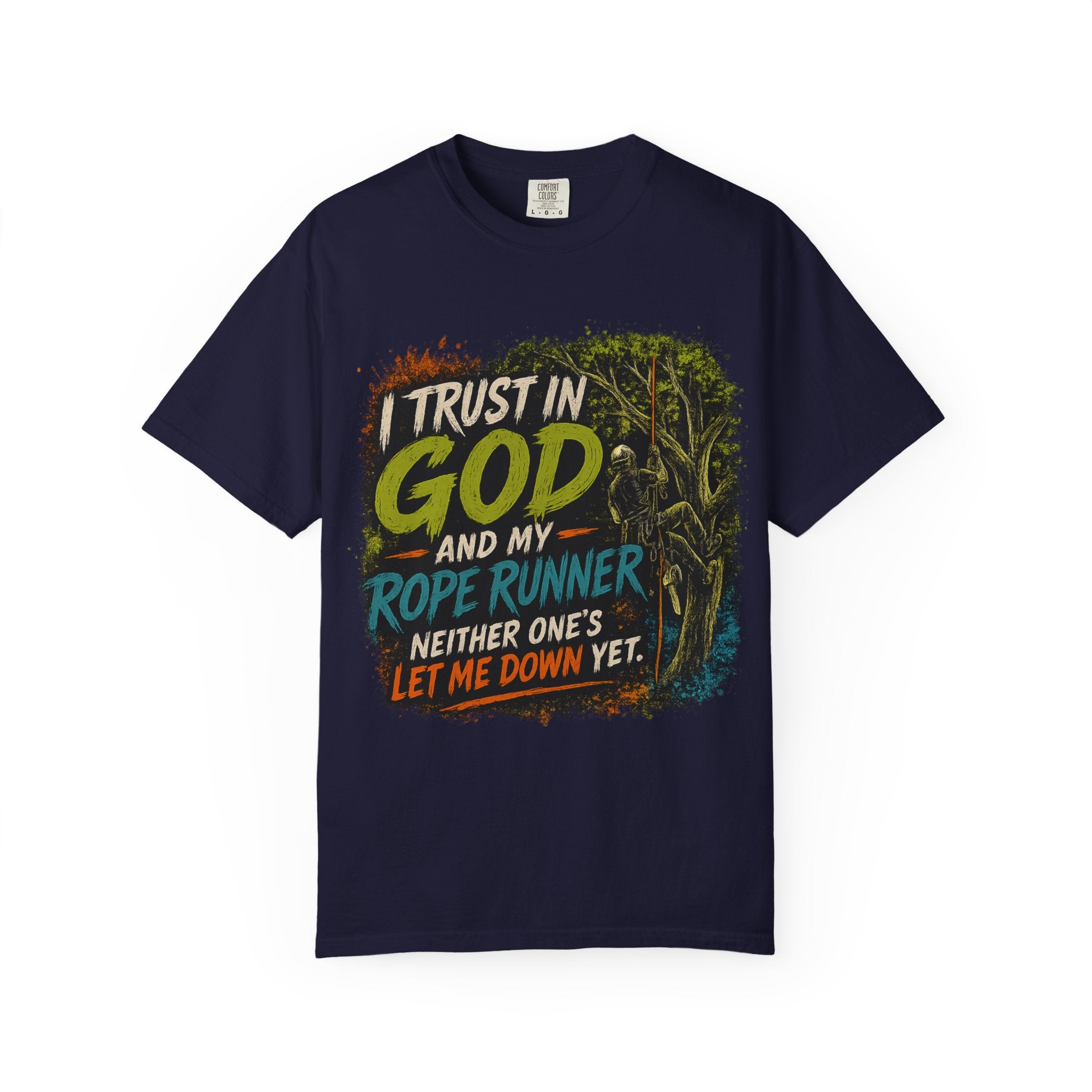I Trust in God and My Rope Runner T-Shirt — Christian Climbing Faith Shirt