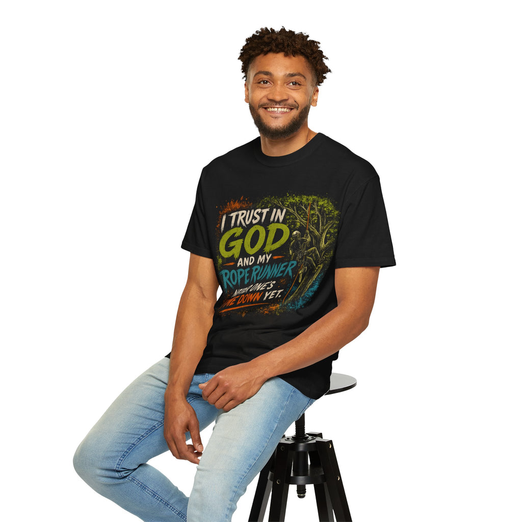 I Trust in God and My Rope Runner T-Shirt — Christian Climbing Faith Shirt