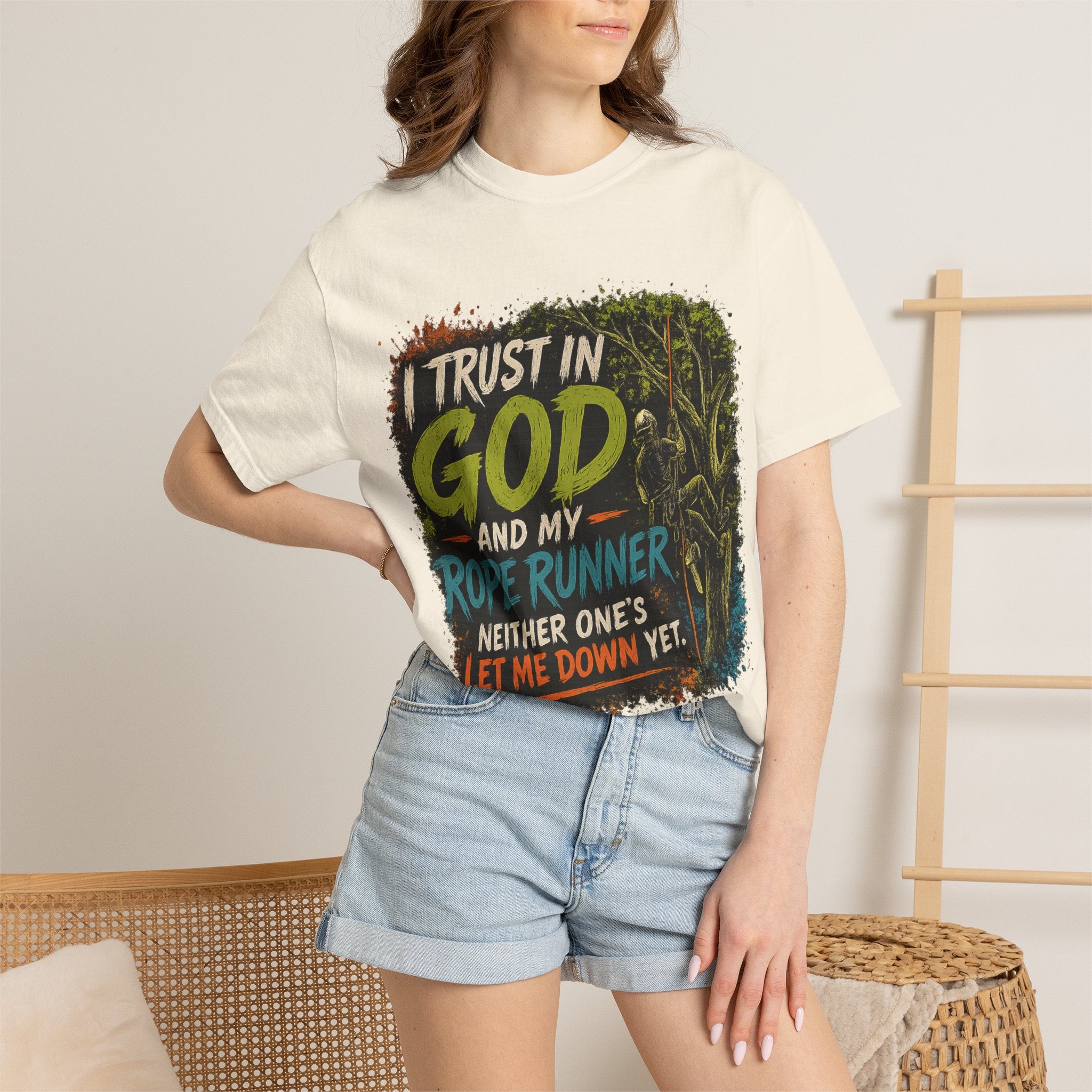 I Trust in God and My Rope Runner T-Shirt — Christian Climbing Faith Shirt