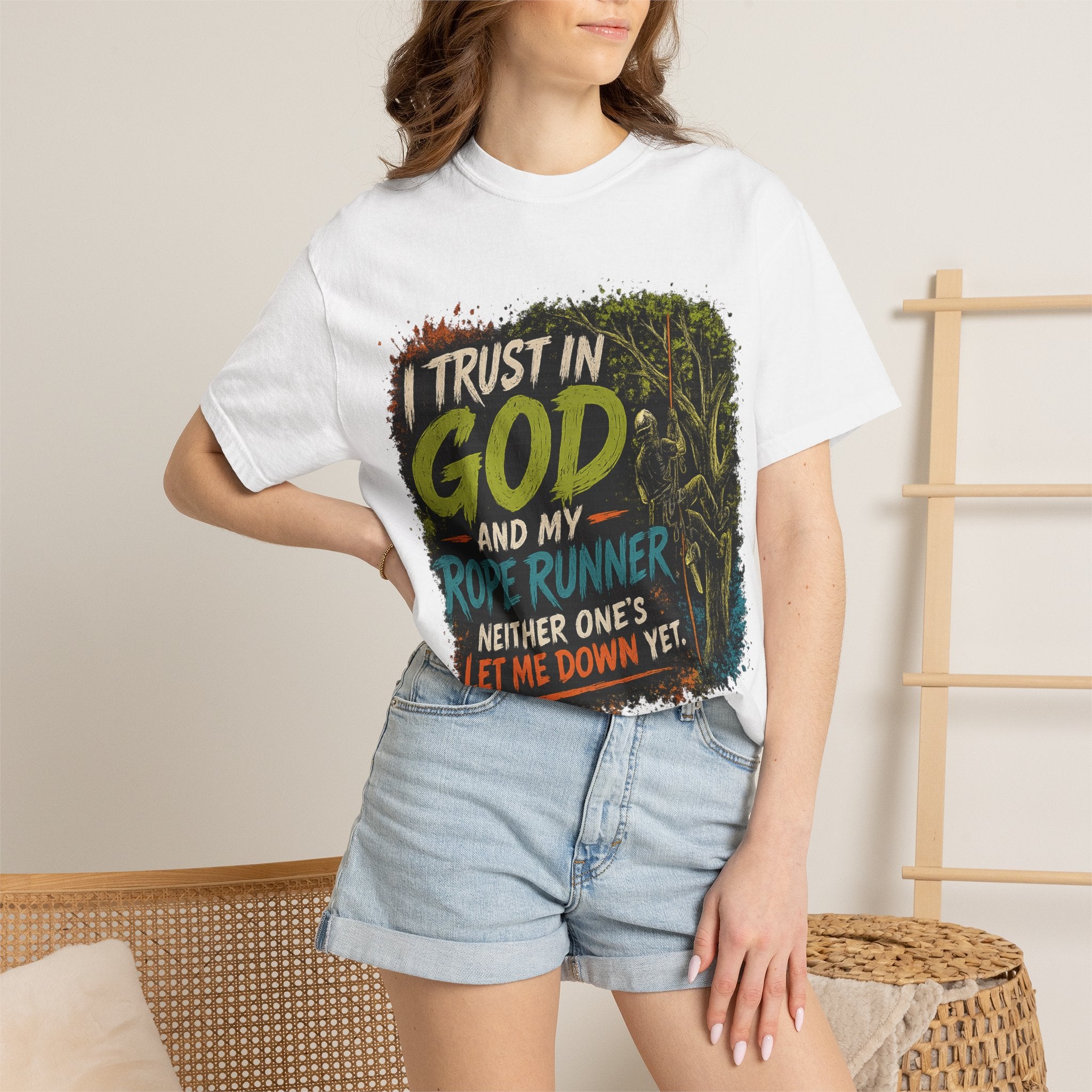 I Trust in God and My Rope Runner T-Shirt — Christian Climbing Faith Shirt