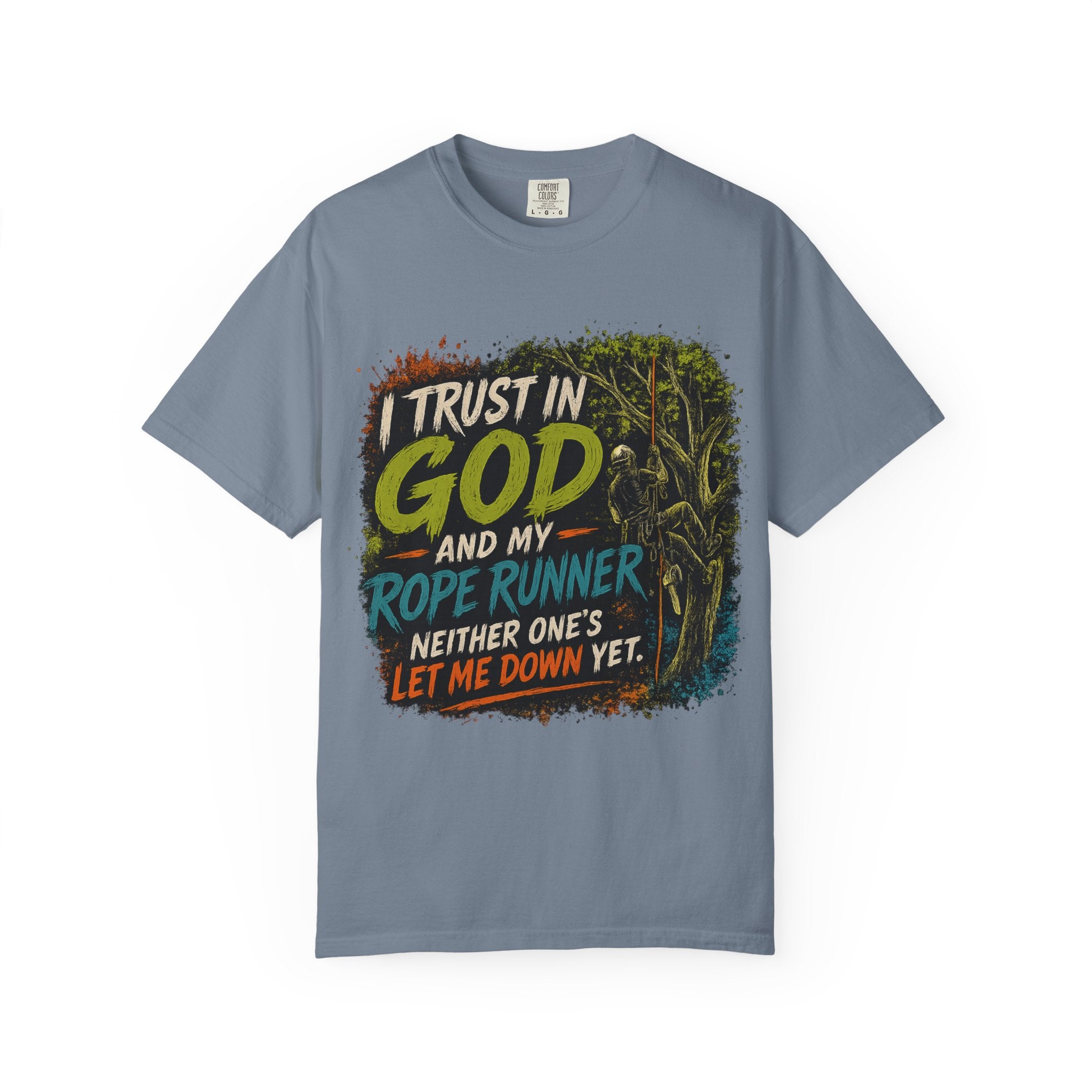 I Trust in God and My Rope Runner T-Shirt — Christian Climbing Faith Shirt