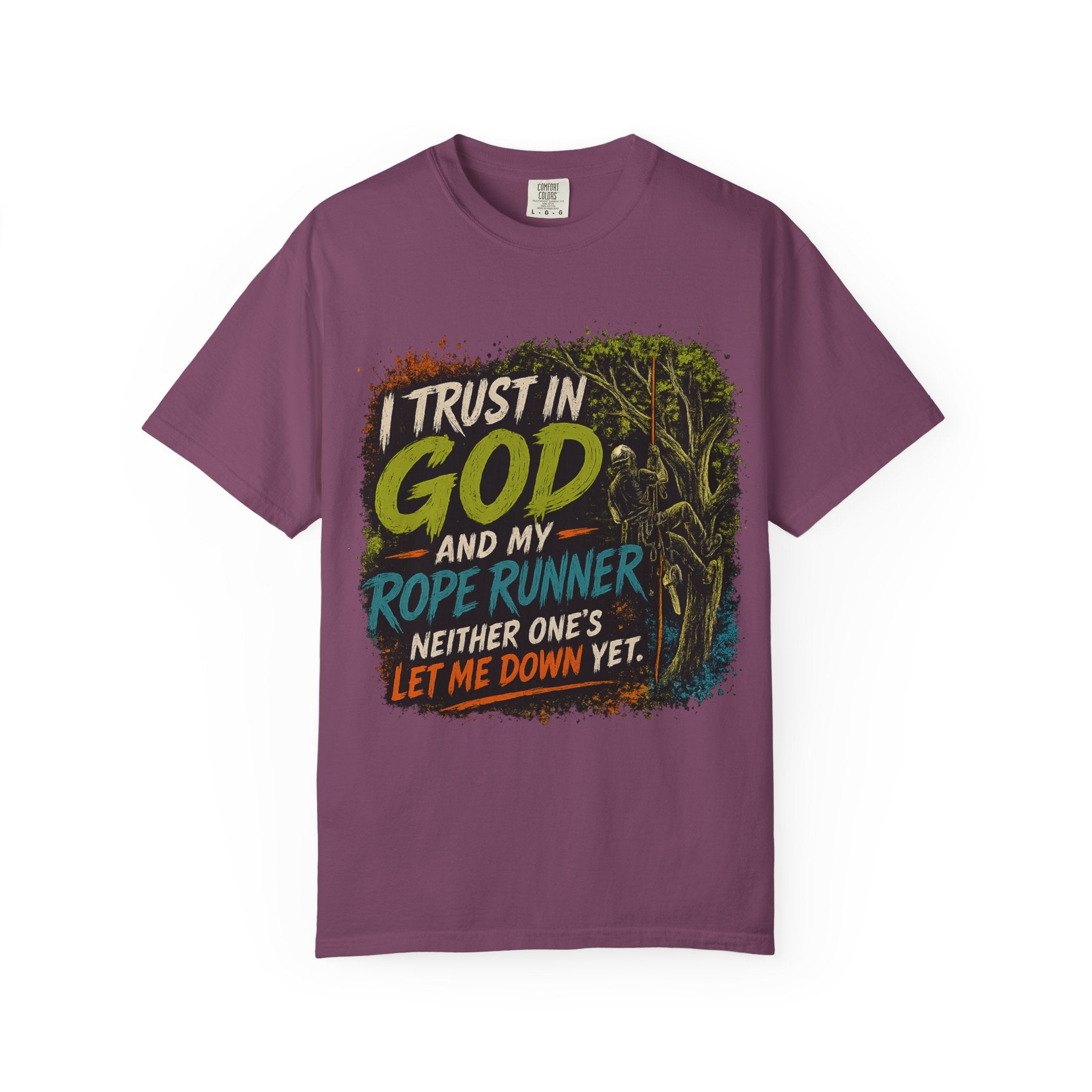 I Trust in God and My Rope Runner T-Shirt — Christian Climbing Faith Shirt