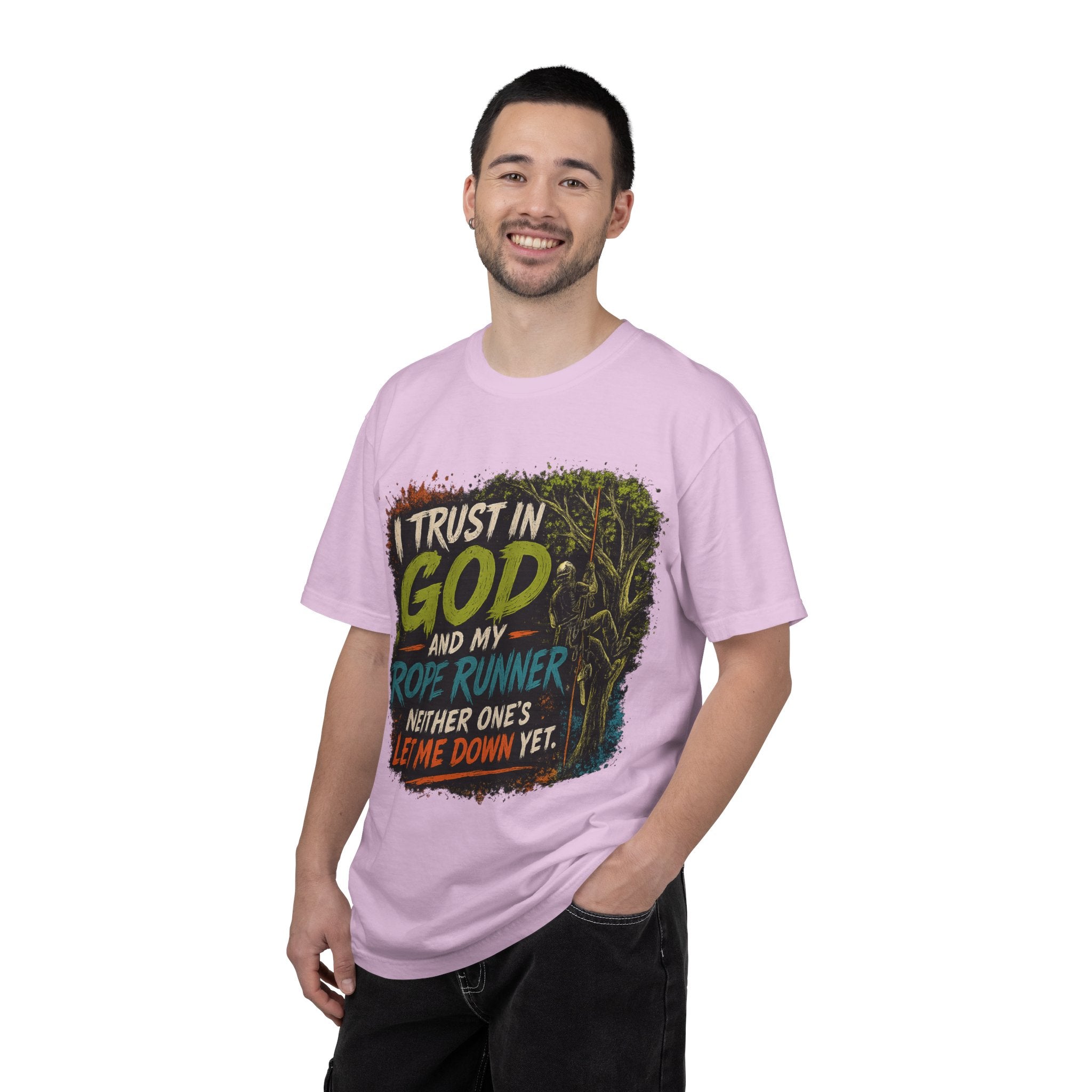 I Trust in God and My Rope Runner T-Shirt — Christian Climbing Faith Shirt